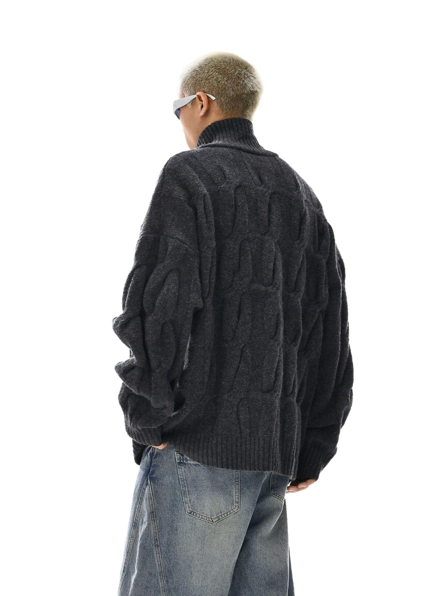 RT No. 12120 BLACK TWIST KNIT ZIP-UP SWEATER Product Image