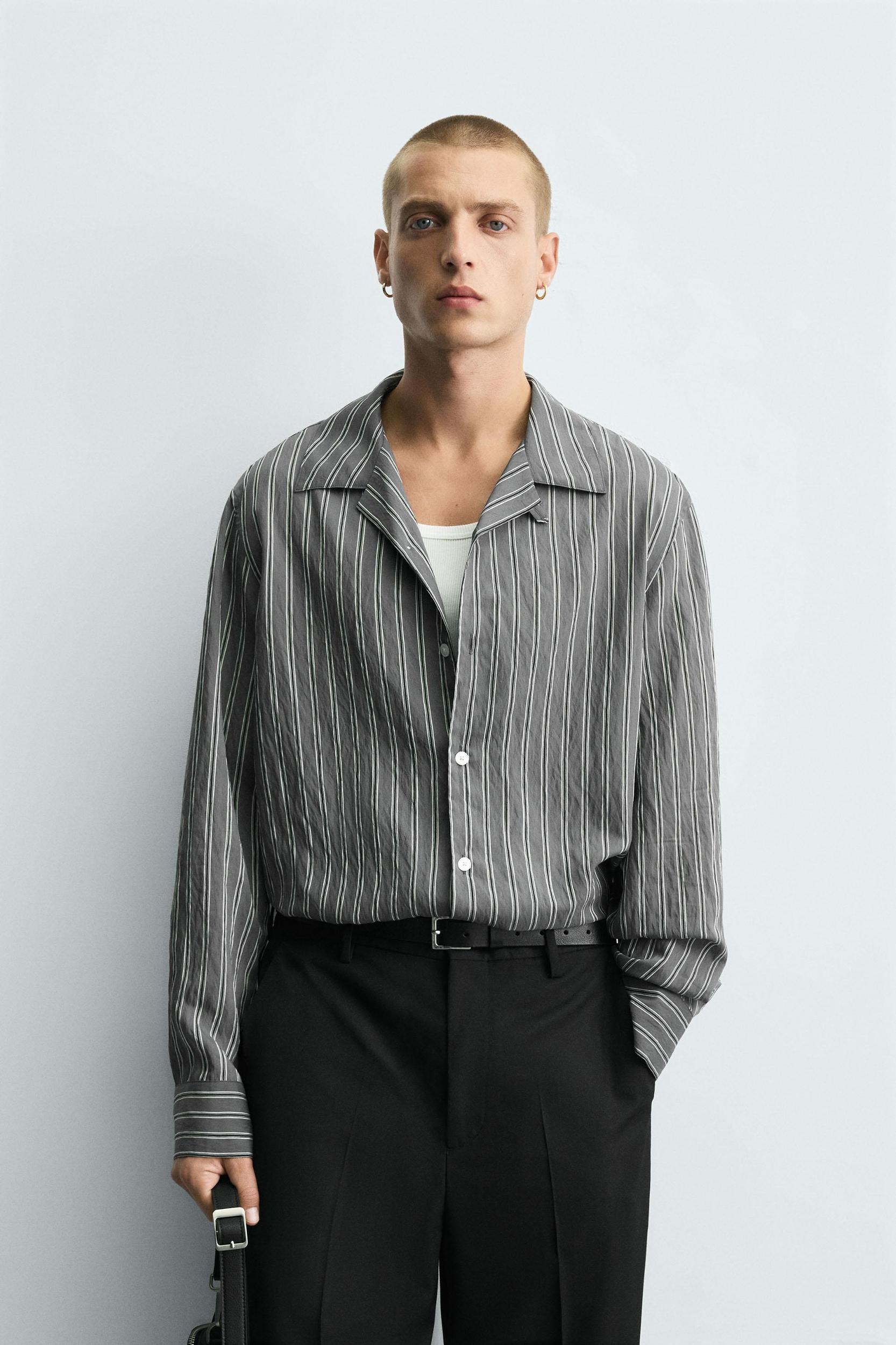 FLOWY SHIRT WITH WRINKLED STRIPE EFFECT Product Image