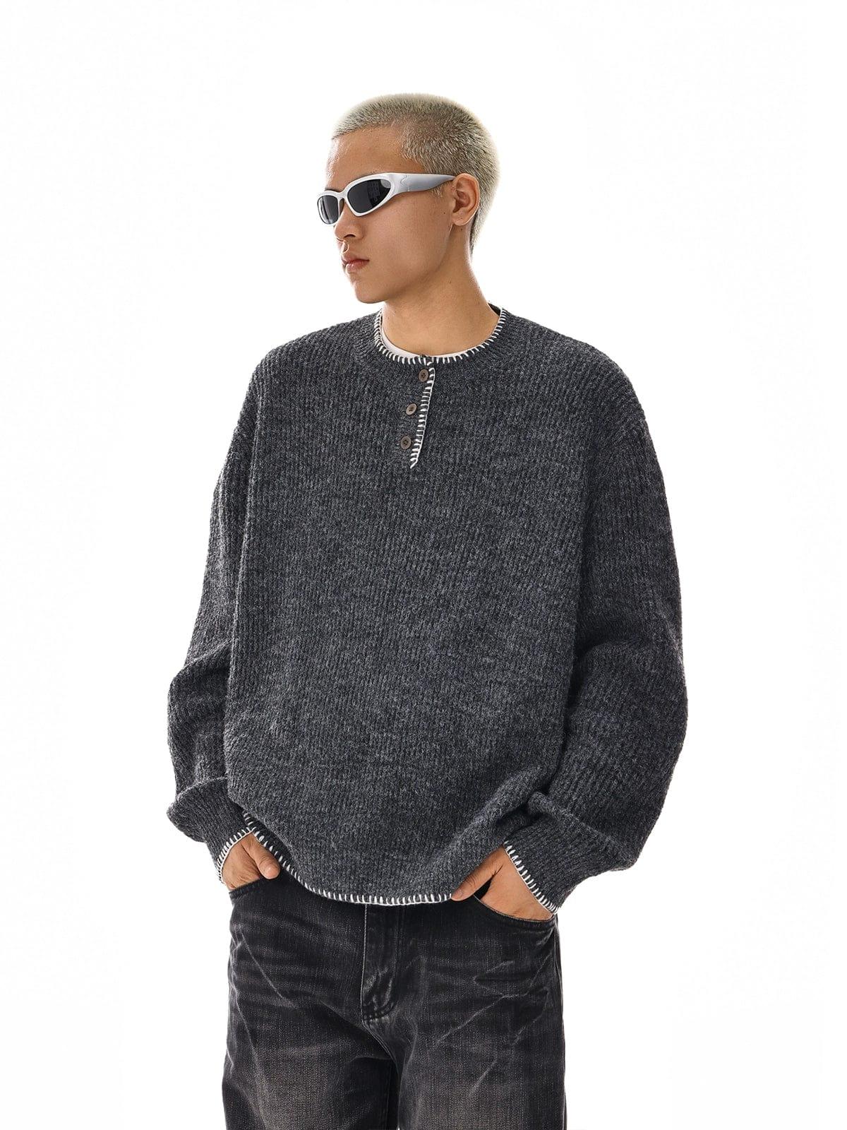 RT No. 12112 GREEN KNIT HENRY COLLAR SWEATER Product Image