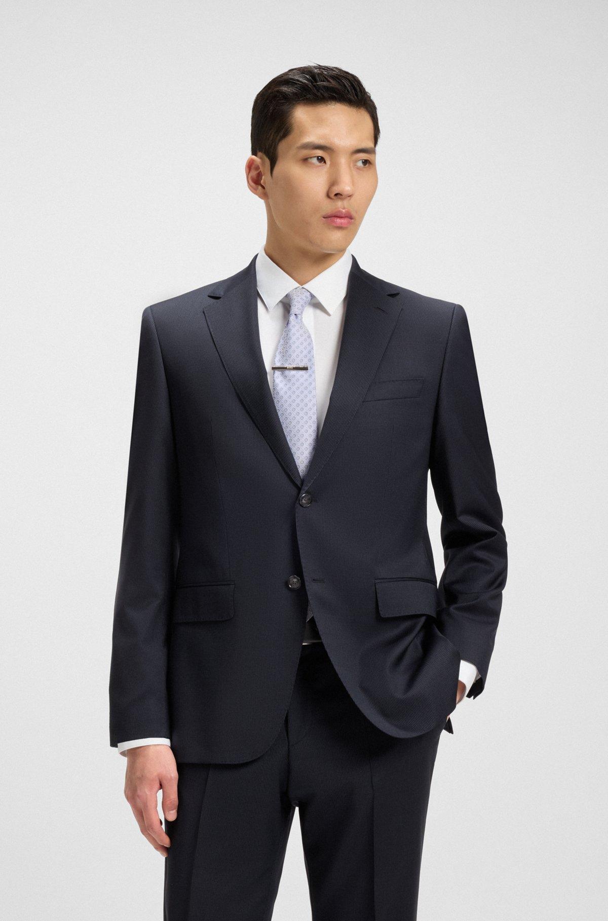 BOSS - Regular-fit suit in striped virgin wool - Dark Blue Product Image