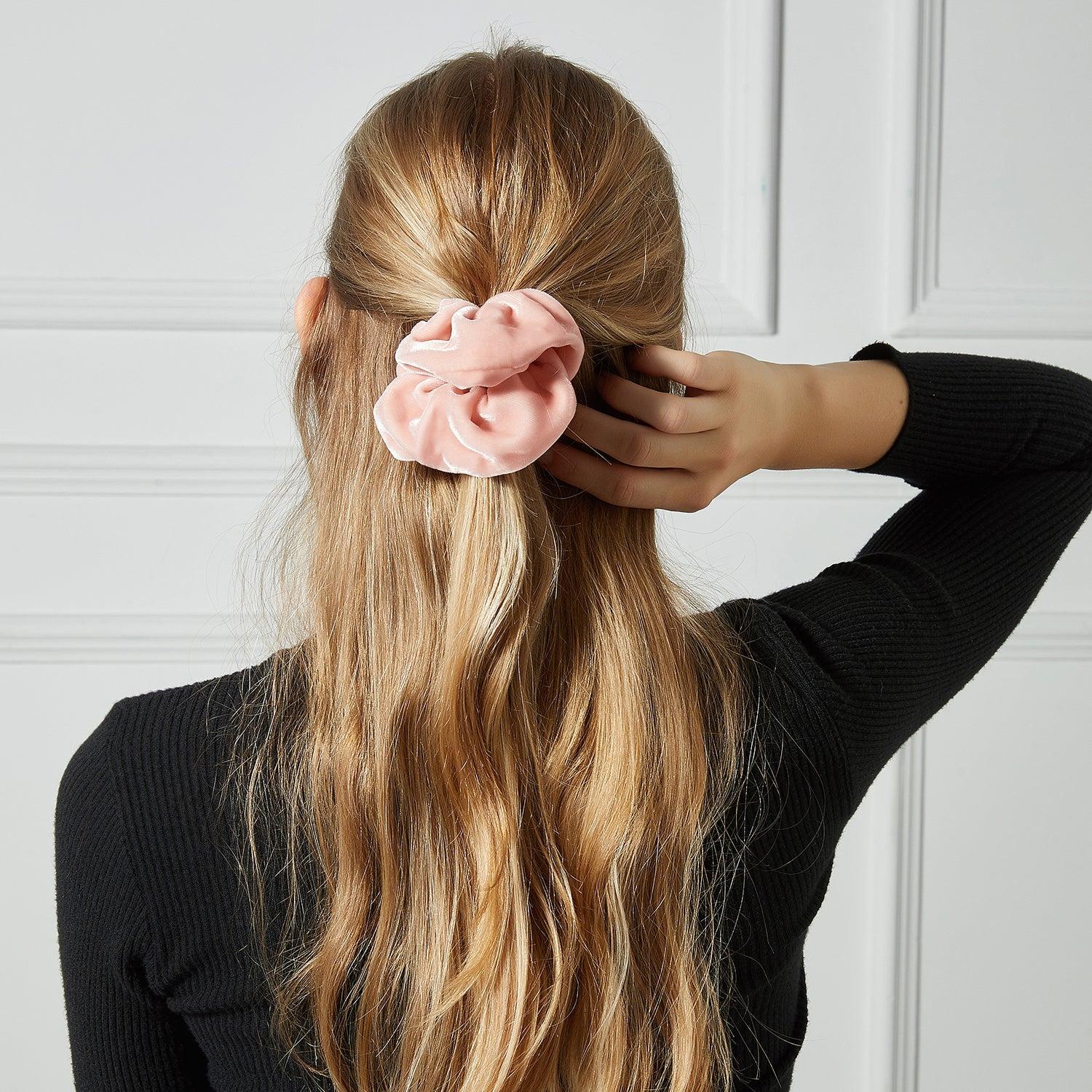 Silk Velvet Handmade Scrunchie Set of Two | 0.8 Inch & 2 Inch | Lipstick Collection Product Image