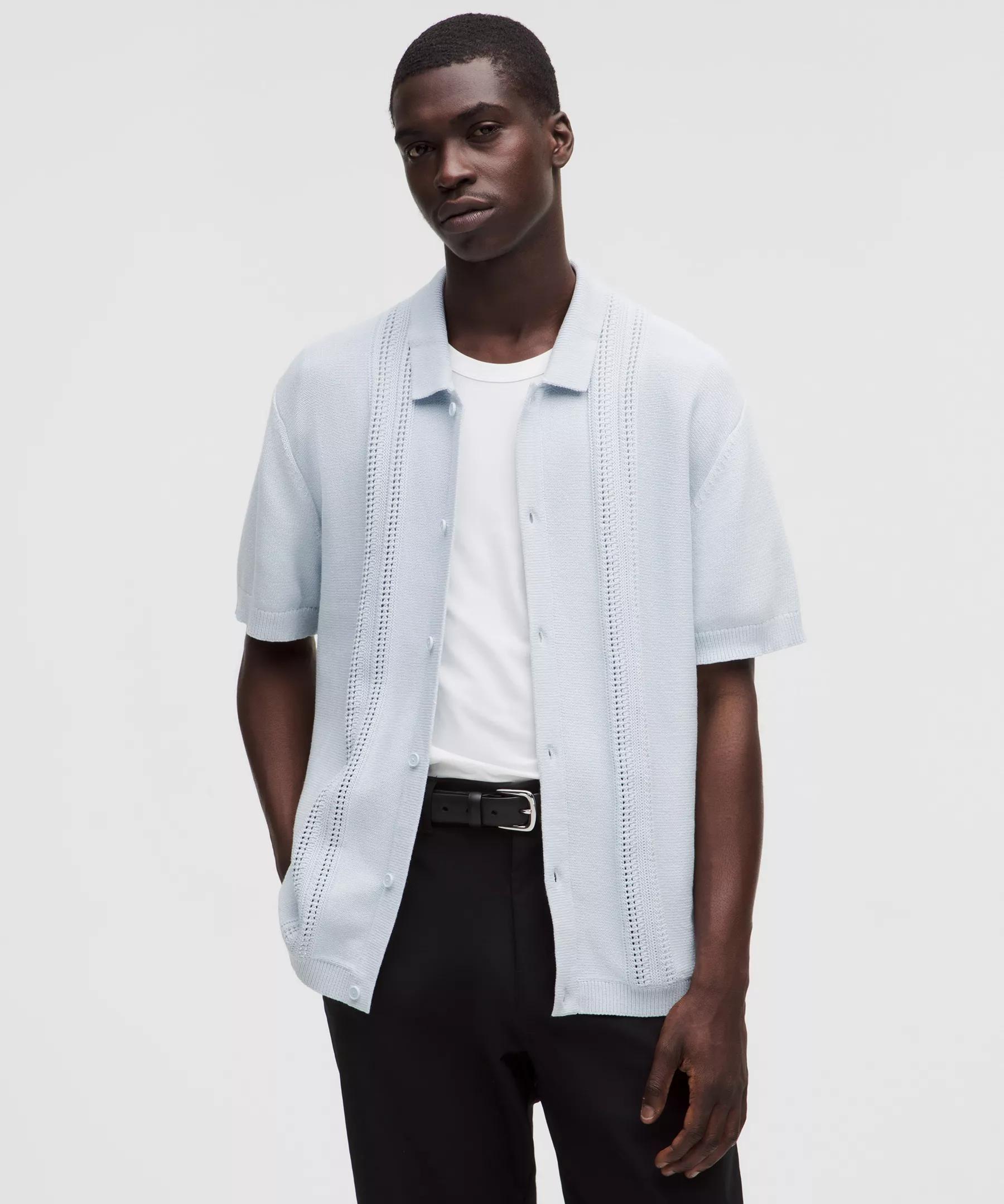 Cotton-Blend Knit Button Up Short-Sleeve Shirt Product Image