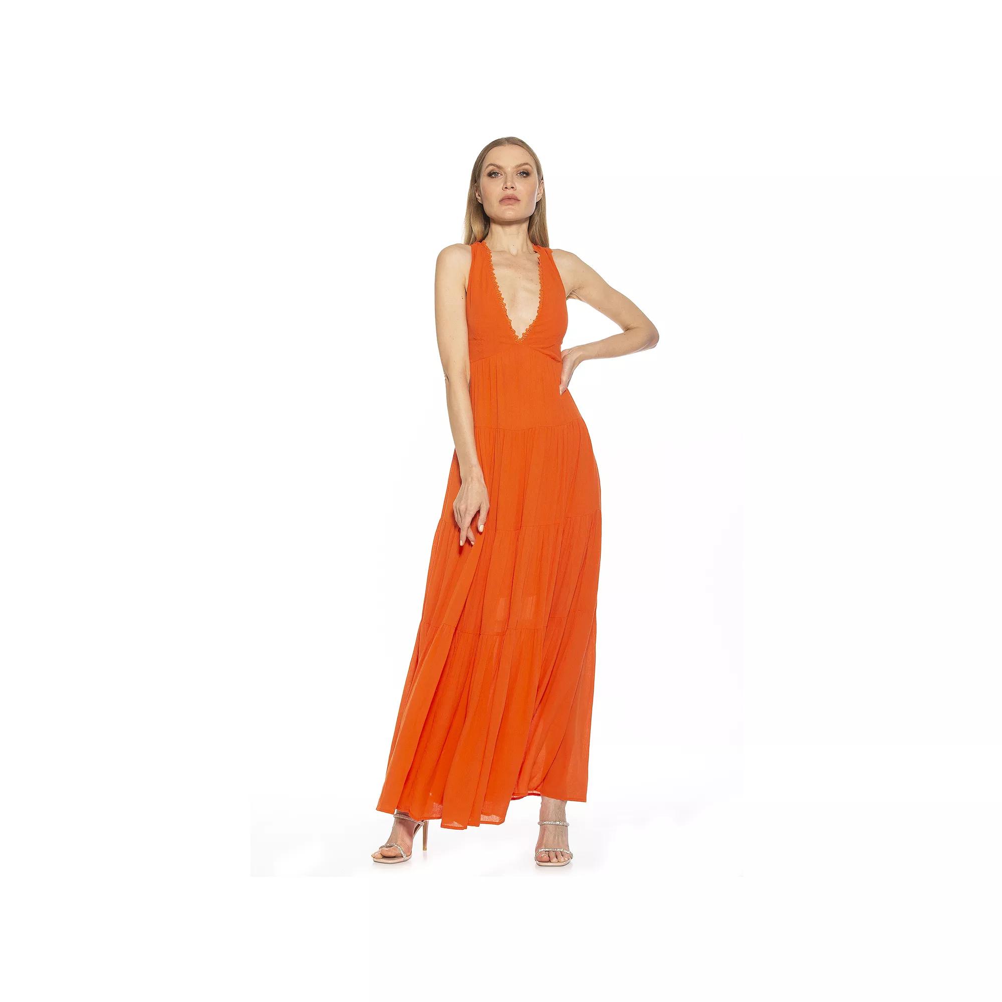 Women's ALEXIA ADMOR Tezzi Lace Trim V-Neck Tiered Maxi Dress,  Product Image