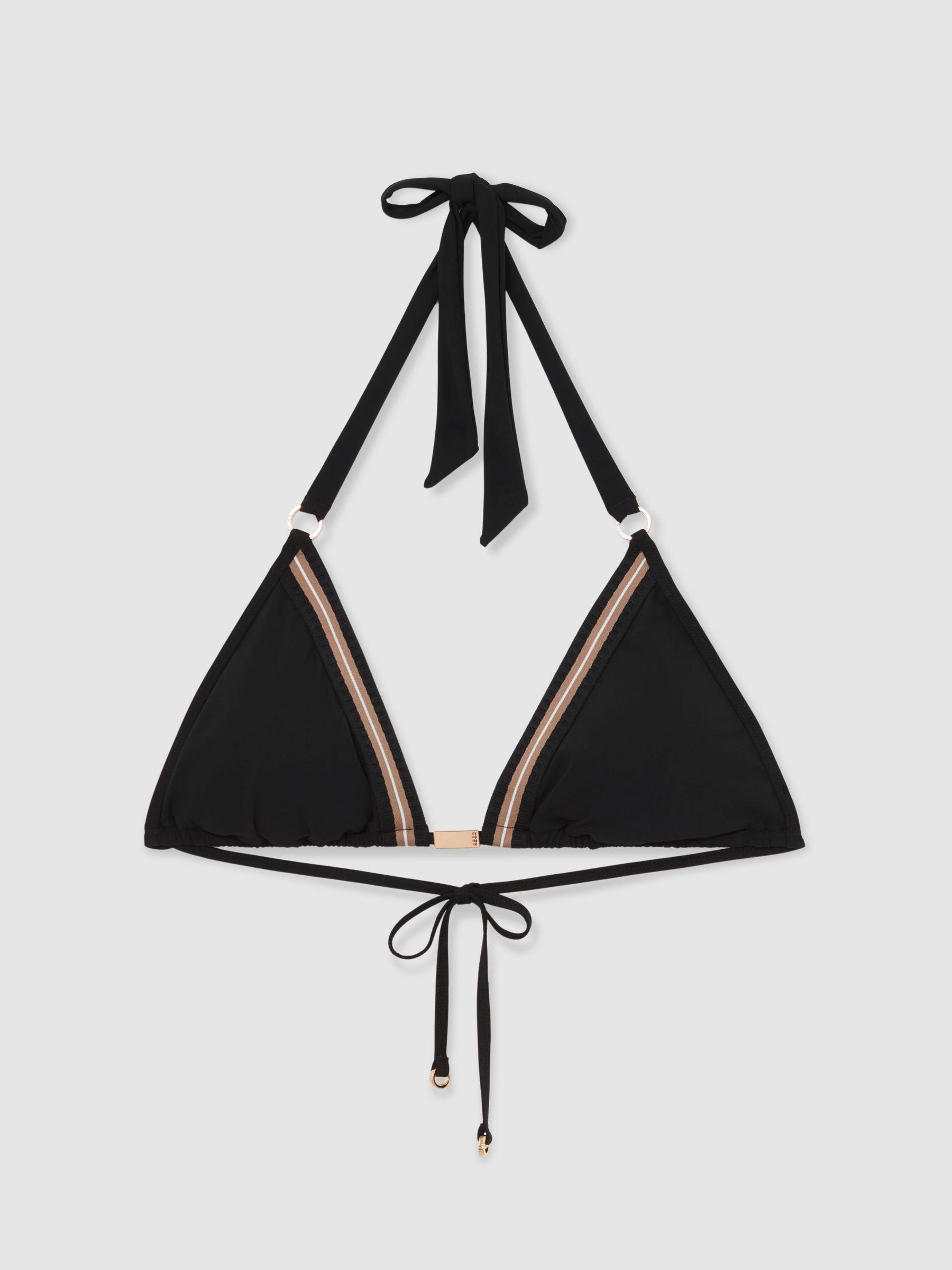 Contrast-Stripe Triangle Bikini Top in Black/White Product Image