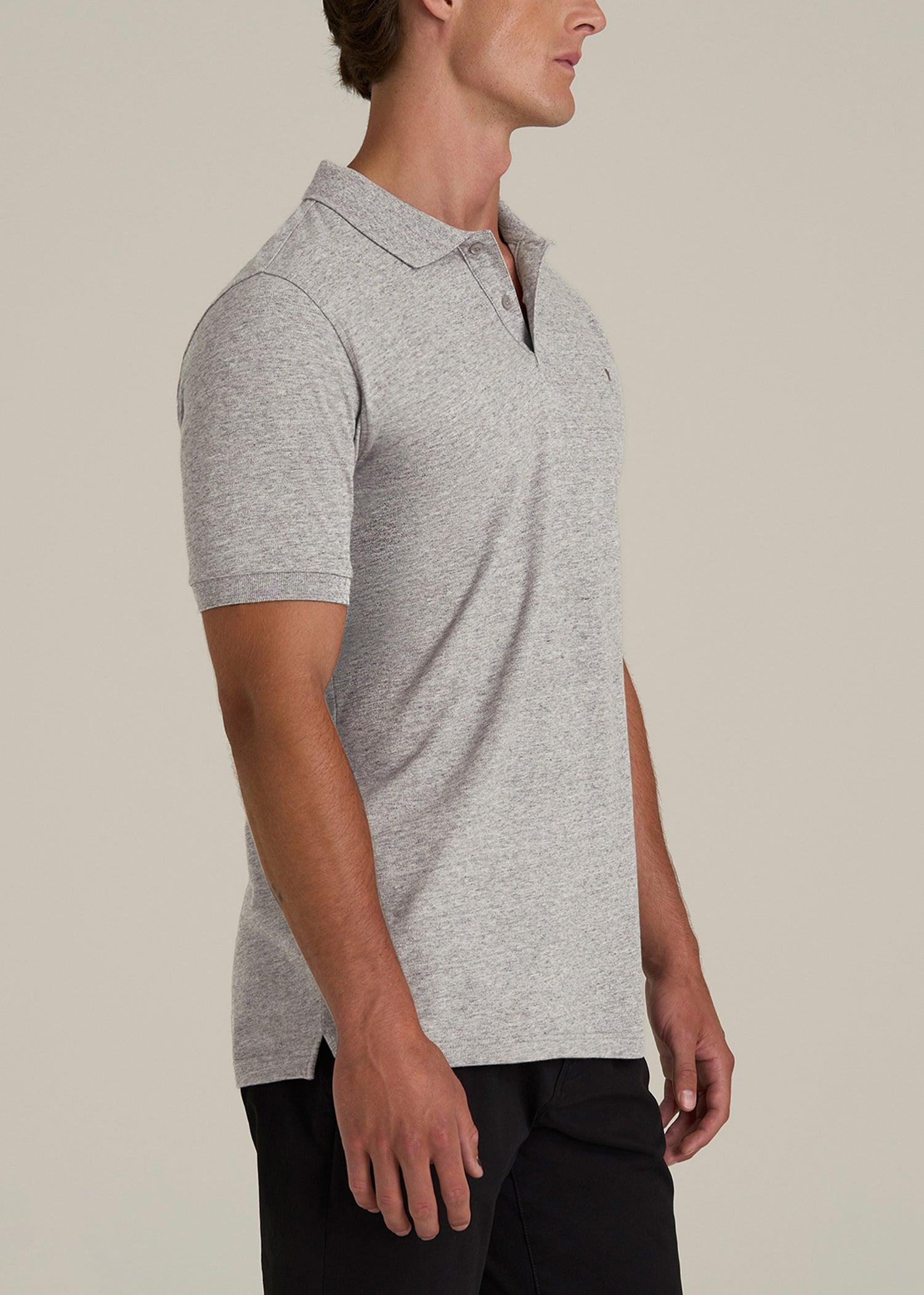 Classic Polo with Embroidered Logo for Tall Men in Heathered Grey Male Product Image