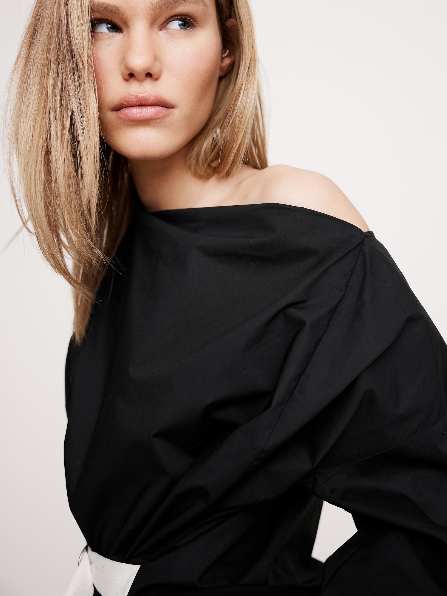 Reversible Cotton Poplin Cowl-Neck Tie-Waist Top Product Image