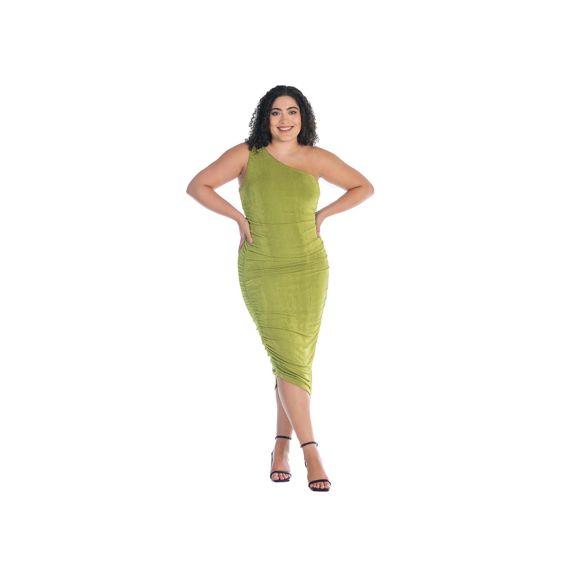 Plus Size 24Seven Comfort Apparel One-Shoulder Ruched Bodycon Dress, Womens Product Image