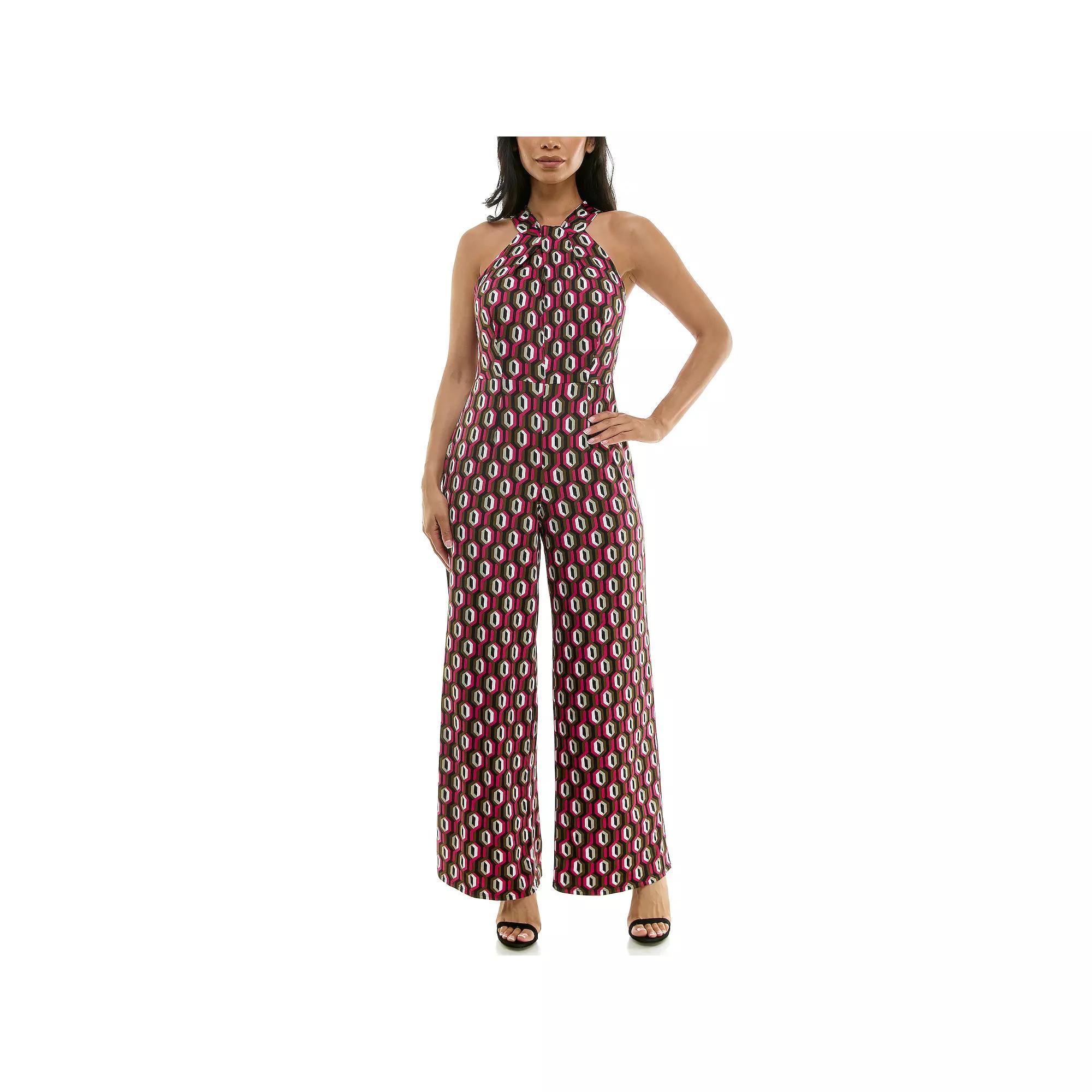 Women's Nina Leonard Printed Twist Neck Jumpsuit,  Product Image