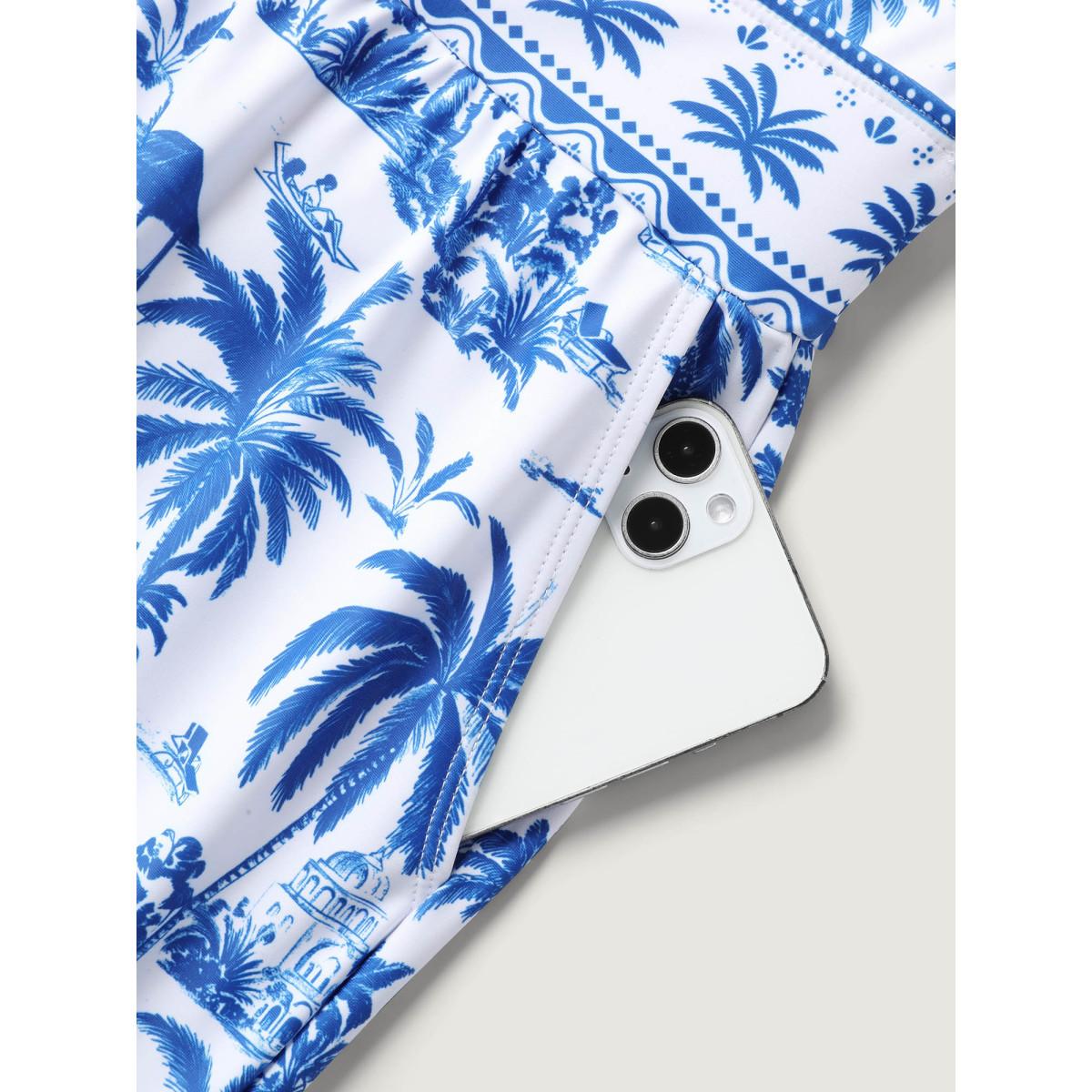 Plus Size Tropical Print Tie One-Piece Swimsuit Women's Swimwear Indigo Beach Tie knot Curve Bathing Suits High stretch One Pieces BloomChic 28/5X Product Image