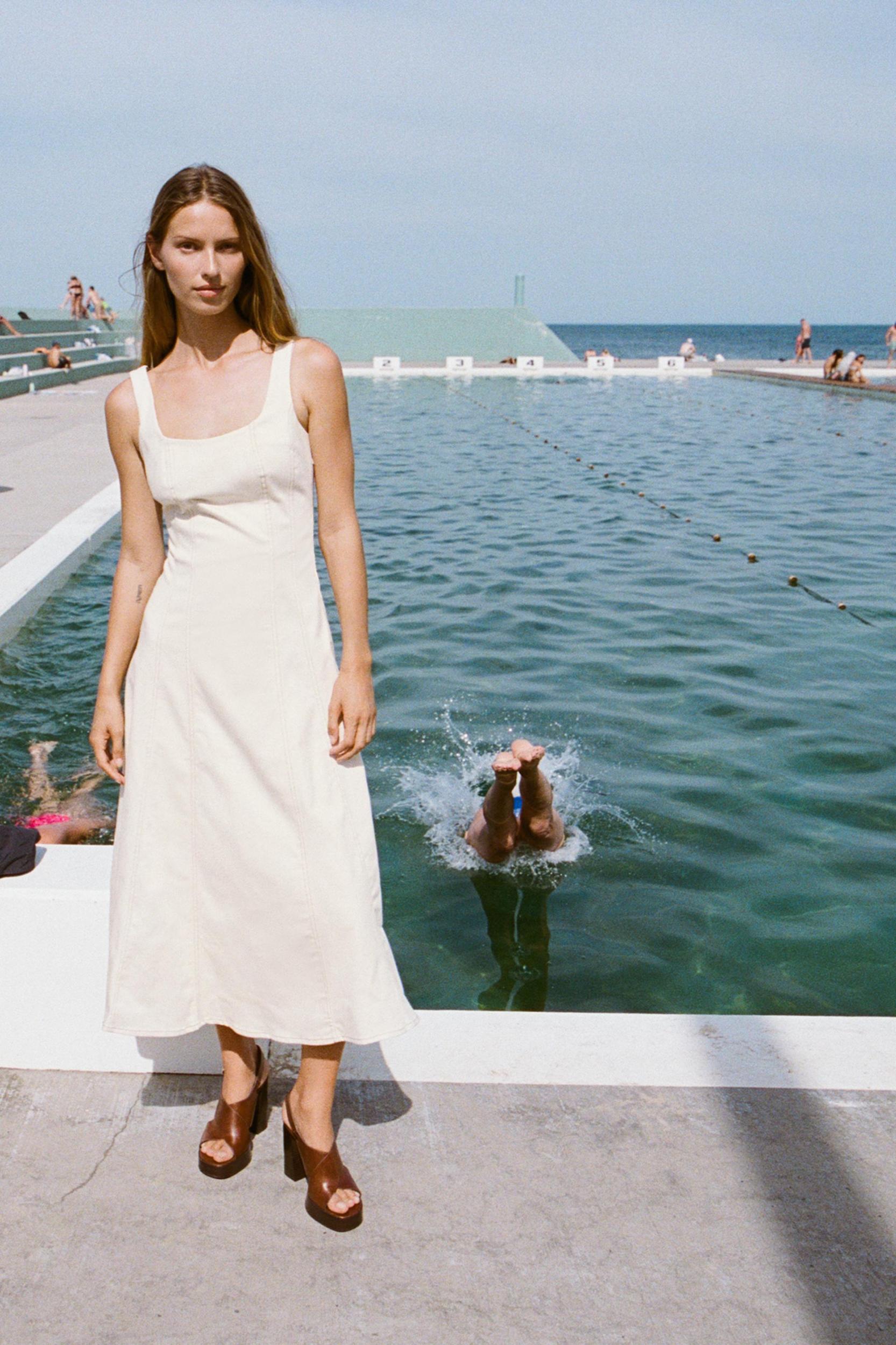 TOPSTITCHED MIDI DRESS Product Image