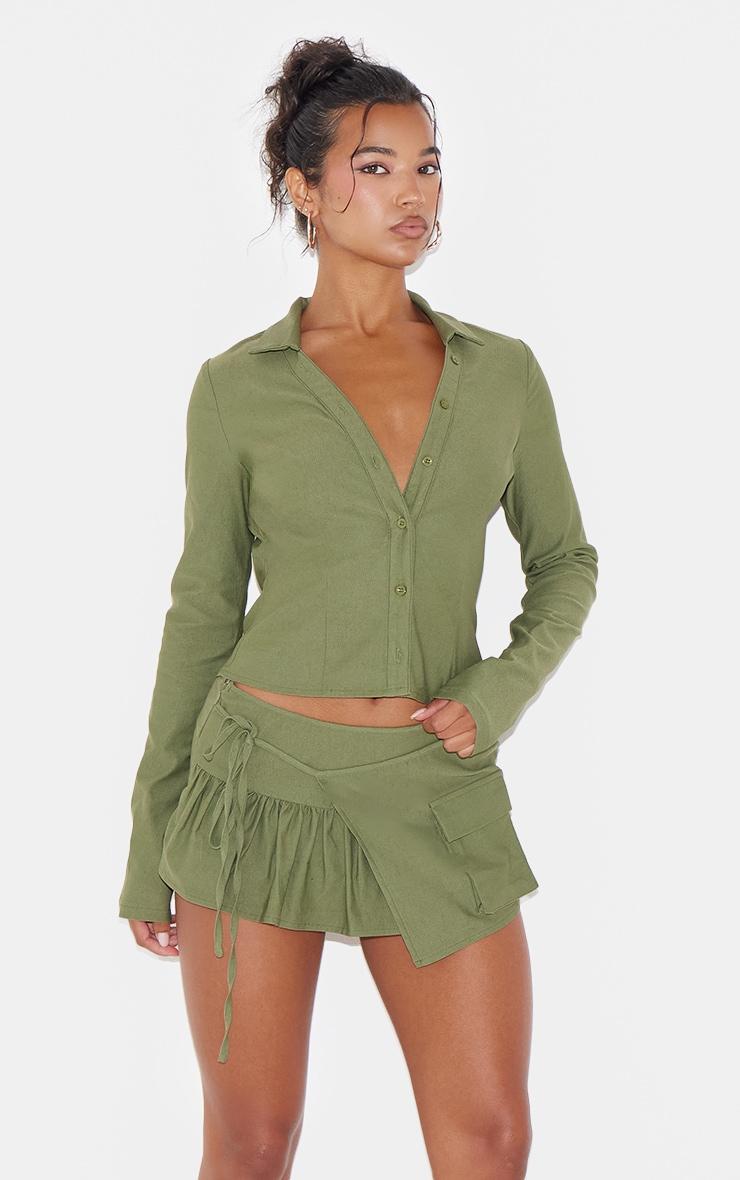 Khaki Woven Frill Detail Cargo Skort Product Image