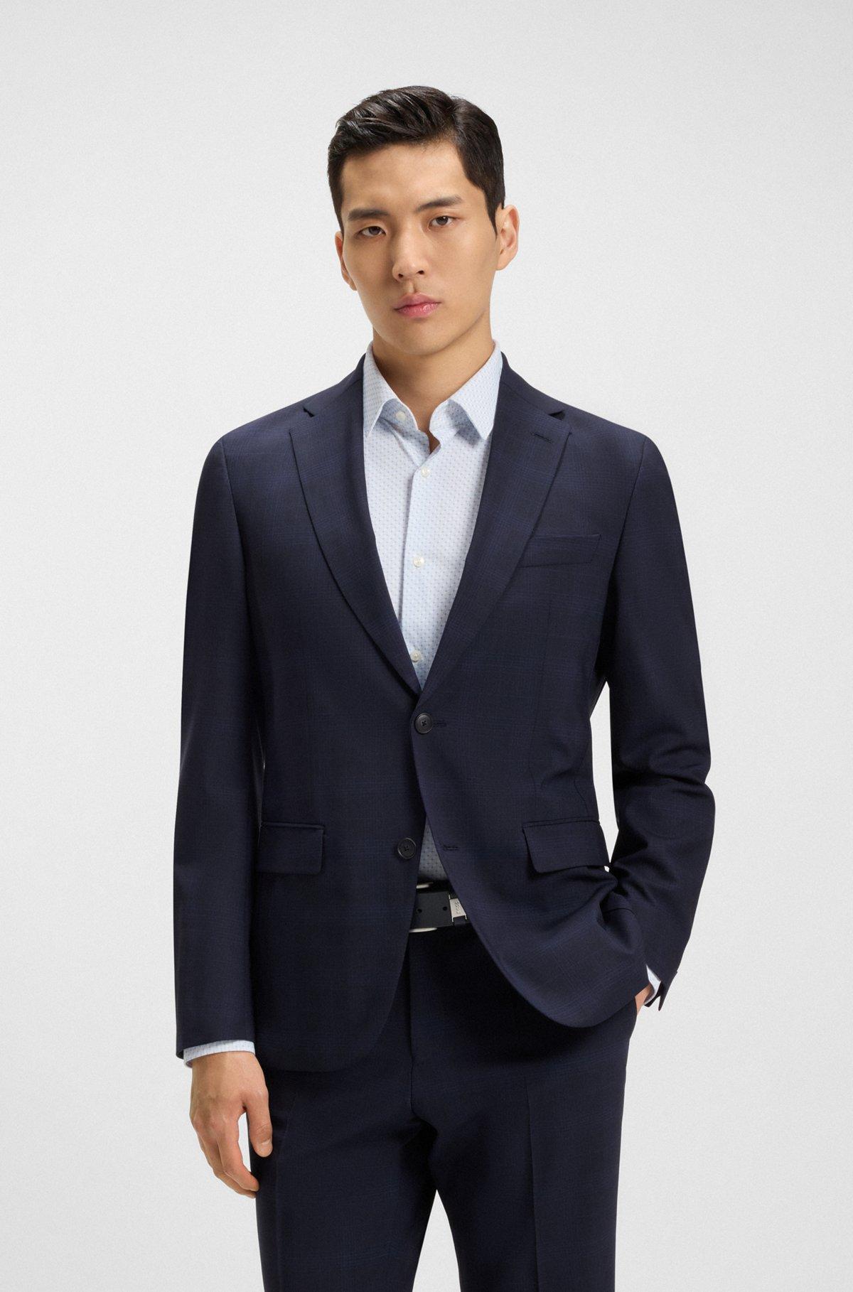 Slim-fit suit in checked crease-resistant stretch wool Product Image