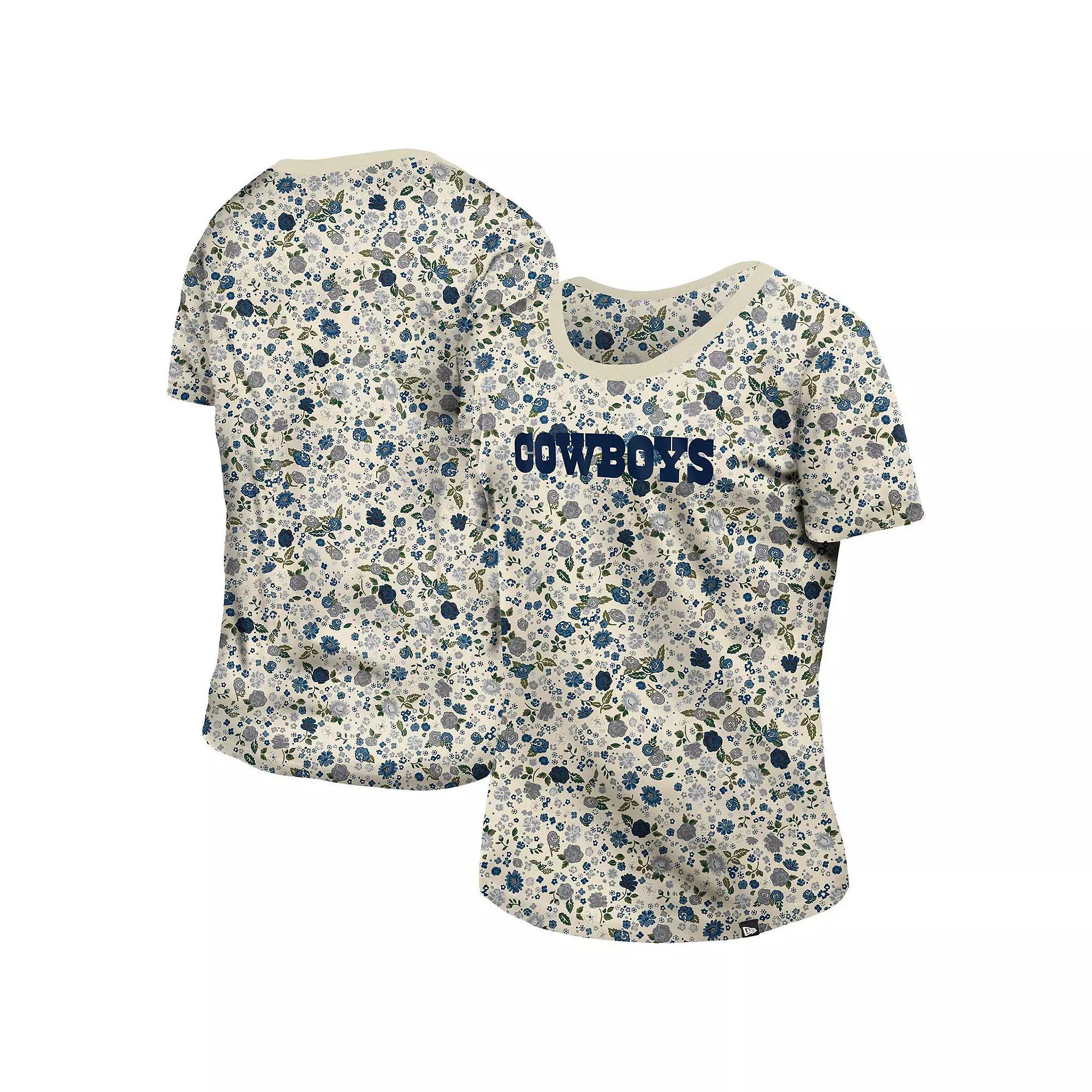 Women's New Era Cream Dallas Cowboys Glam Game Floral T-Shirt, Size: Medium, Beige Product Image