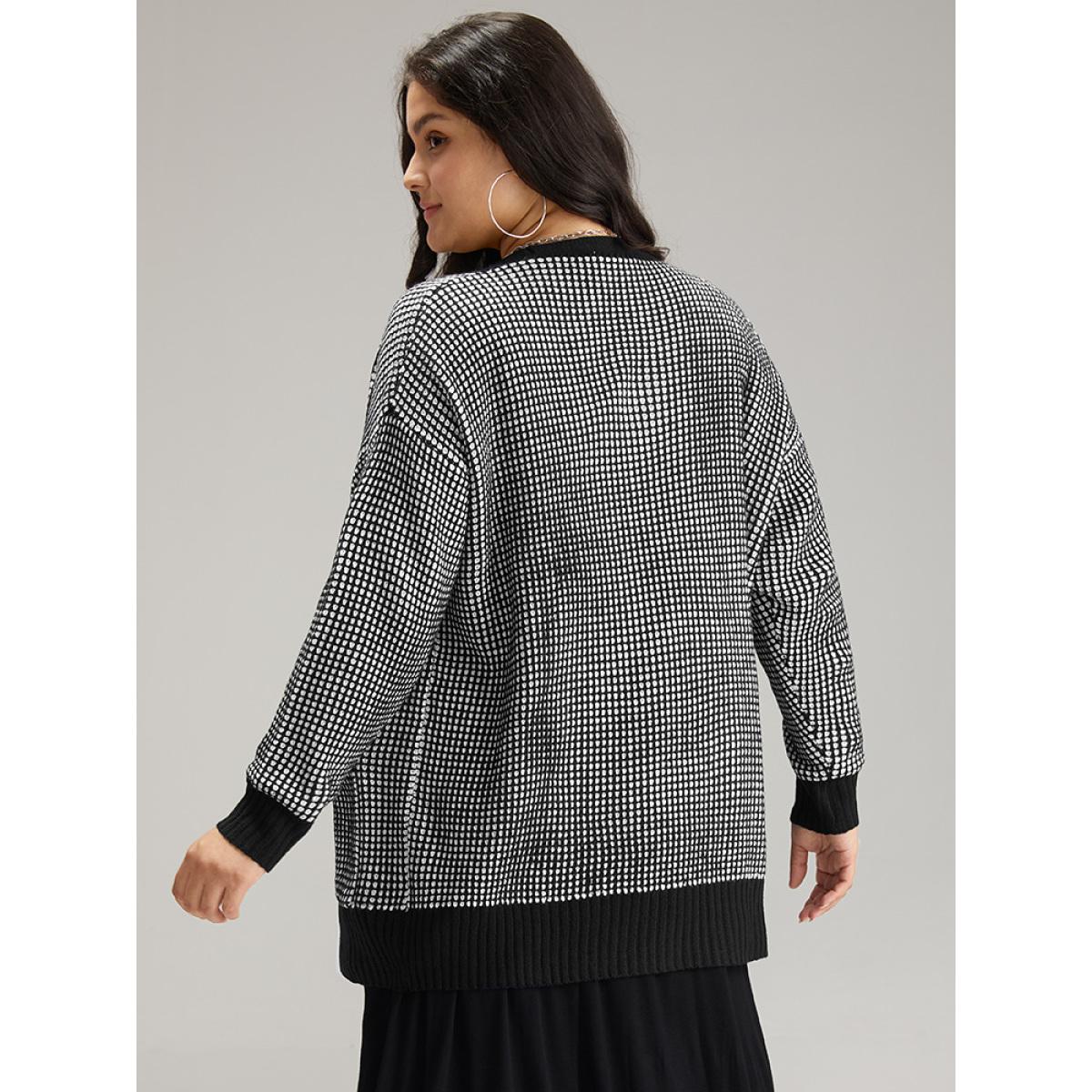 Plus Size Polka Dot Patched Pocket Drop Shoulder Cardigan Black Women Basics Loose Long Sleeve Dailywear Cardigans BloomChic 30/6X Product Image