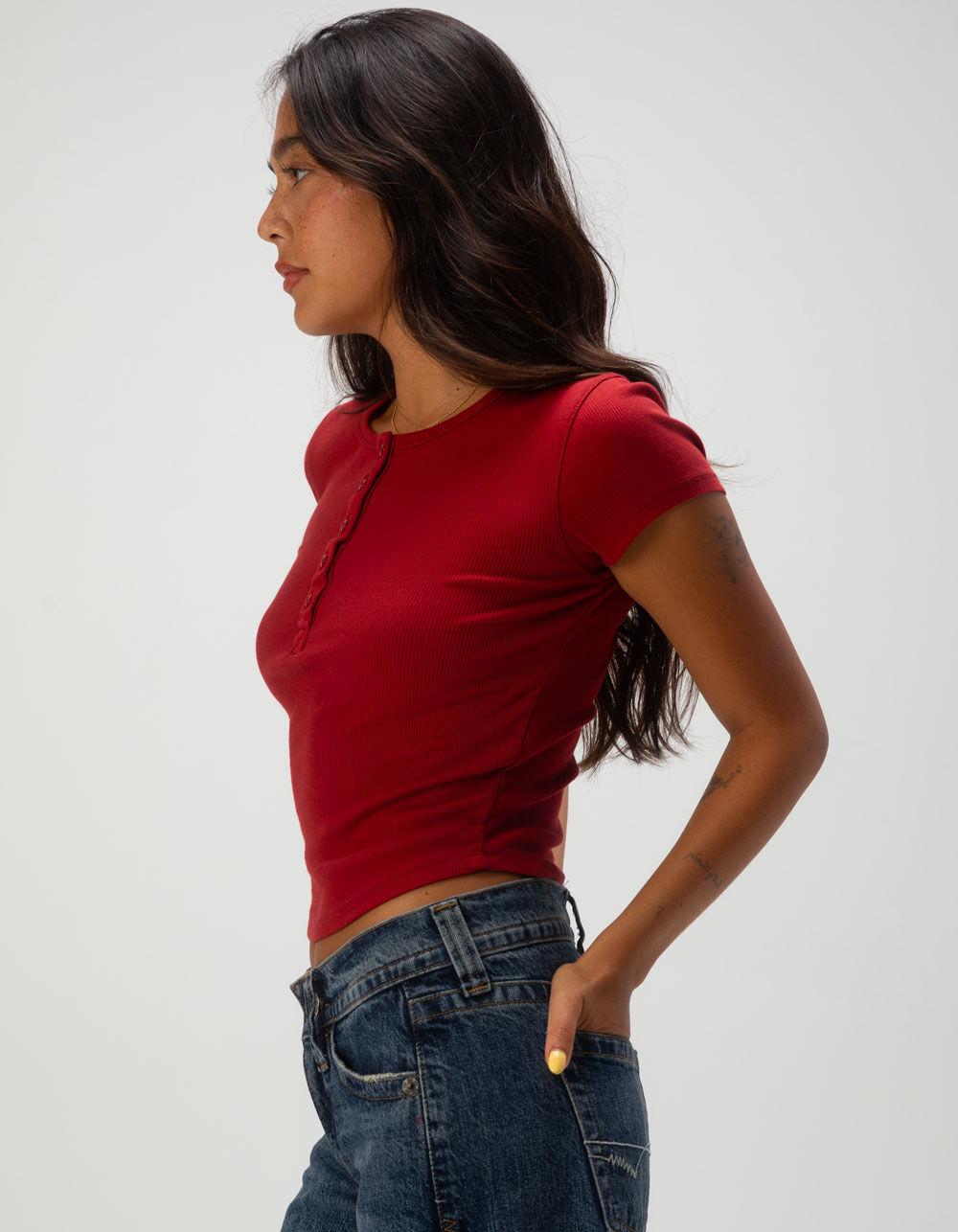 BDG Urban Outfitters Womens Baby Henley - RED Product Image