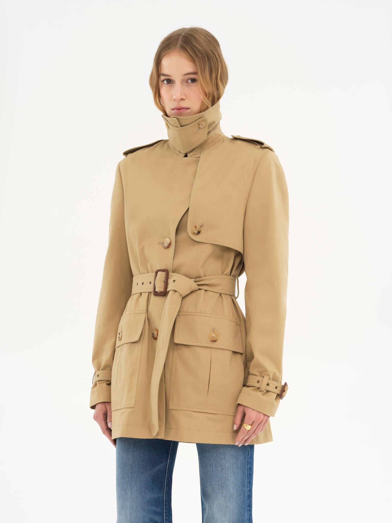Short trench coat in cotton satin Product Image