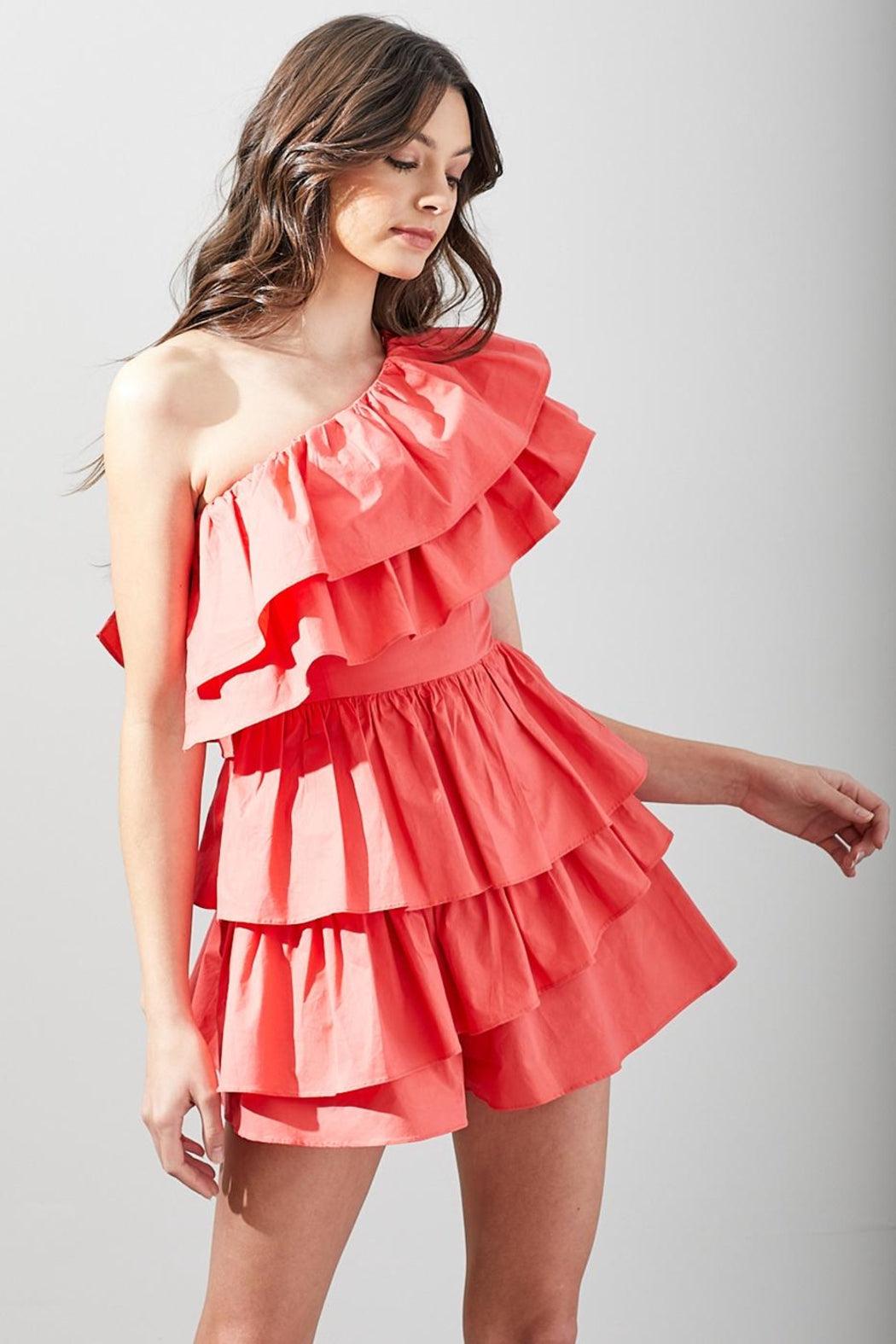 Ruffle One Shoulder Romper Product Image