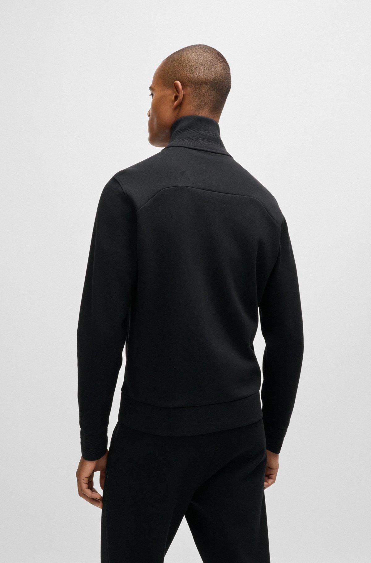 BOSS - Sweatshirt with jacquard collar and cuffs - Black Product Image