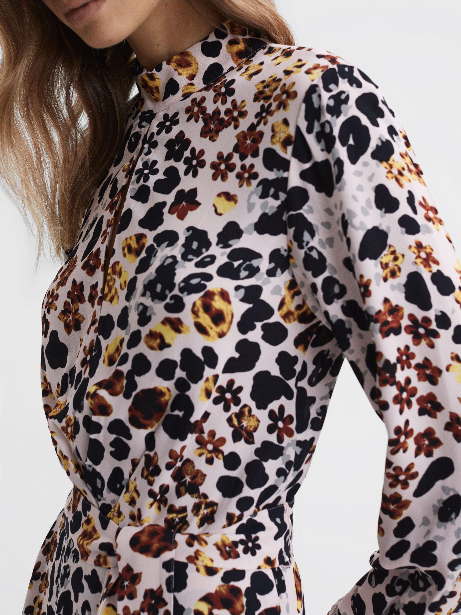 Animal Print Belted Midi Dress in Nude/Black Product Image