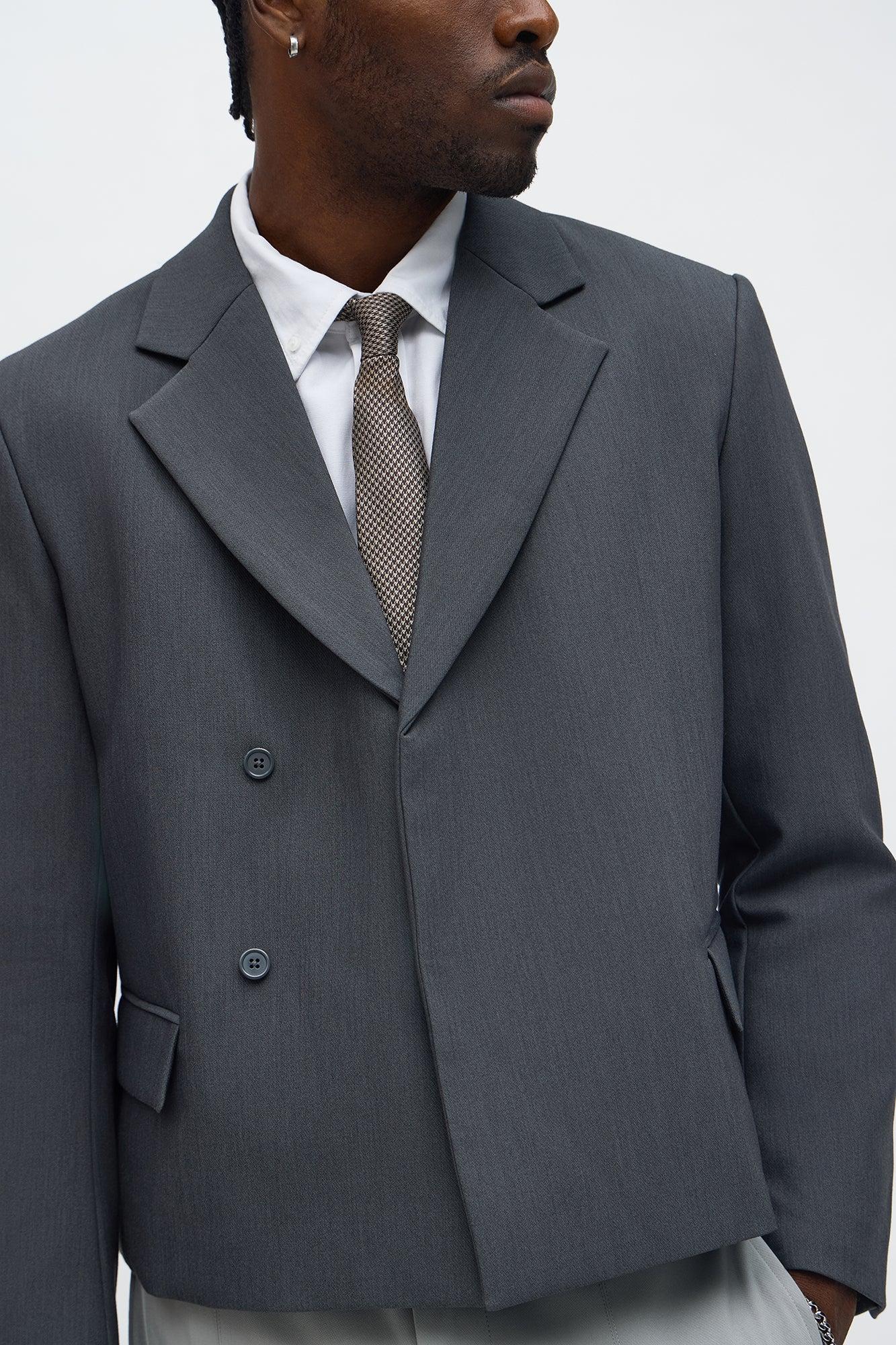 Ronan Cropped Double Breasted Blazer - Charcoal Product Image