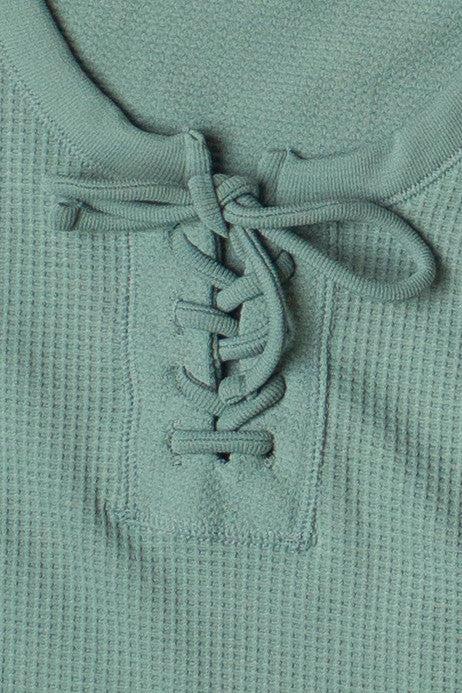 Waffle Knit Lace Up Seamless Tee Product Image