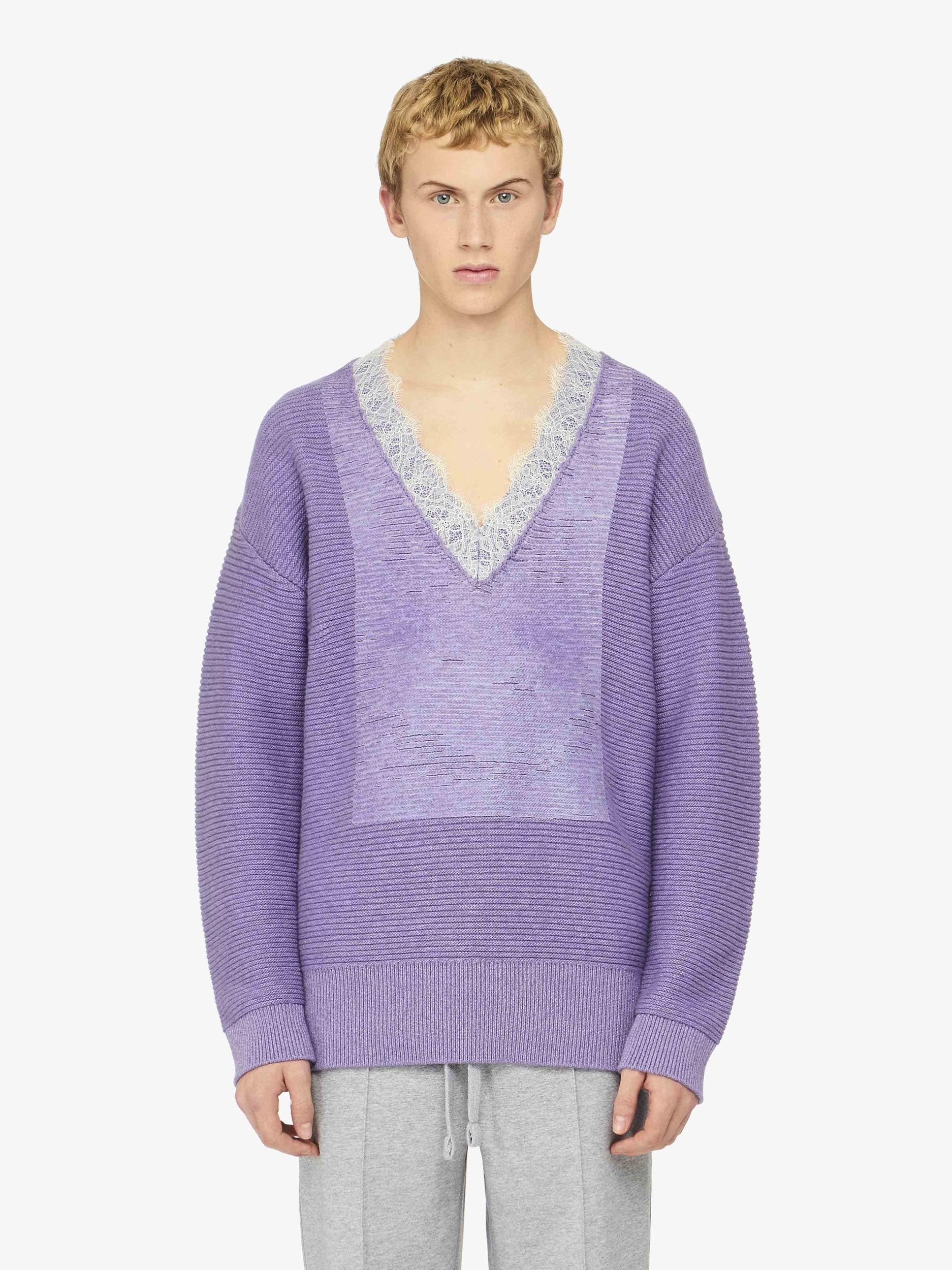 V-NECK LACE TRIM SWEATER Product Image