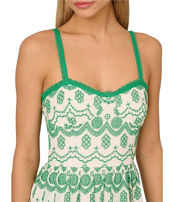 Adrianna by Adrianna Papell Eyelet Printed Sweetheart Neck Sleeveless A-Line Midi Dress Product Image