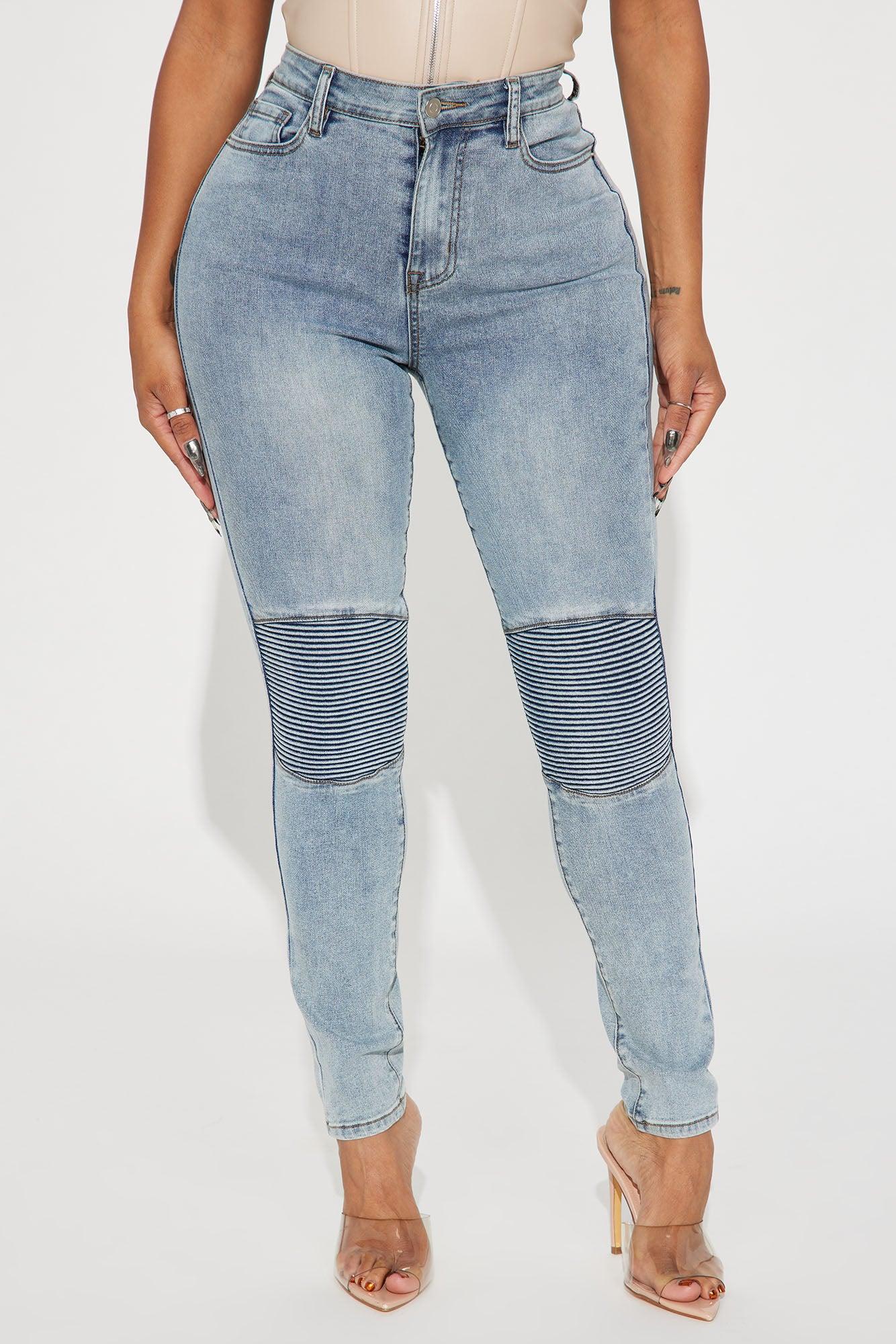 Make It Make Sense Stretch Moto Skinny Jeans - Light Wash Product Image