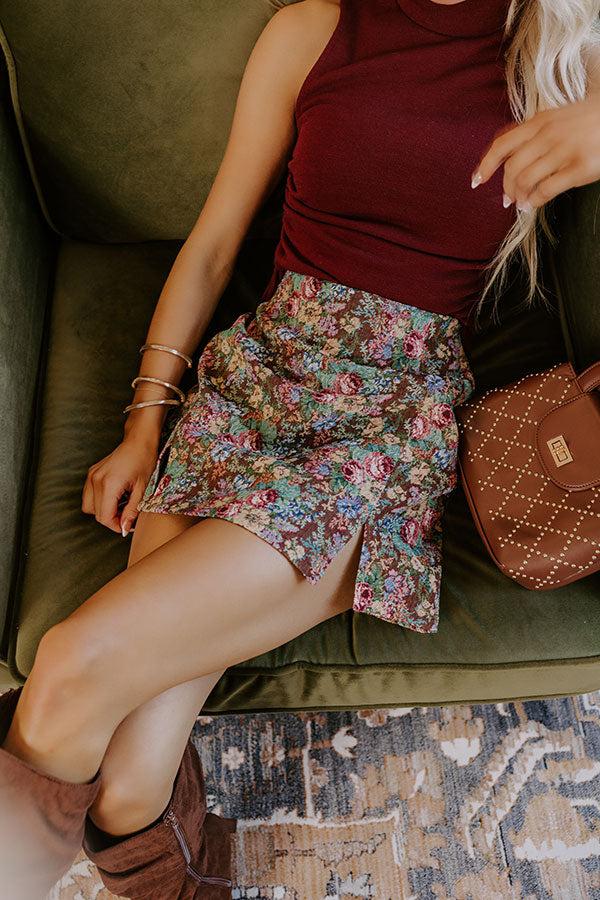The Grace High Waist Floral Mini Skirt in Chocolate Product Image