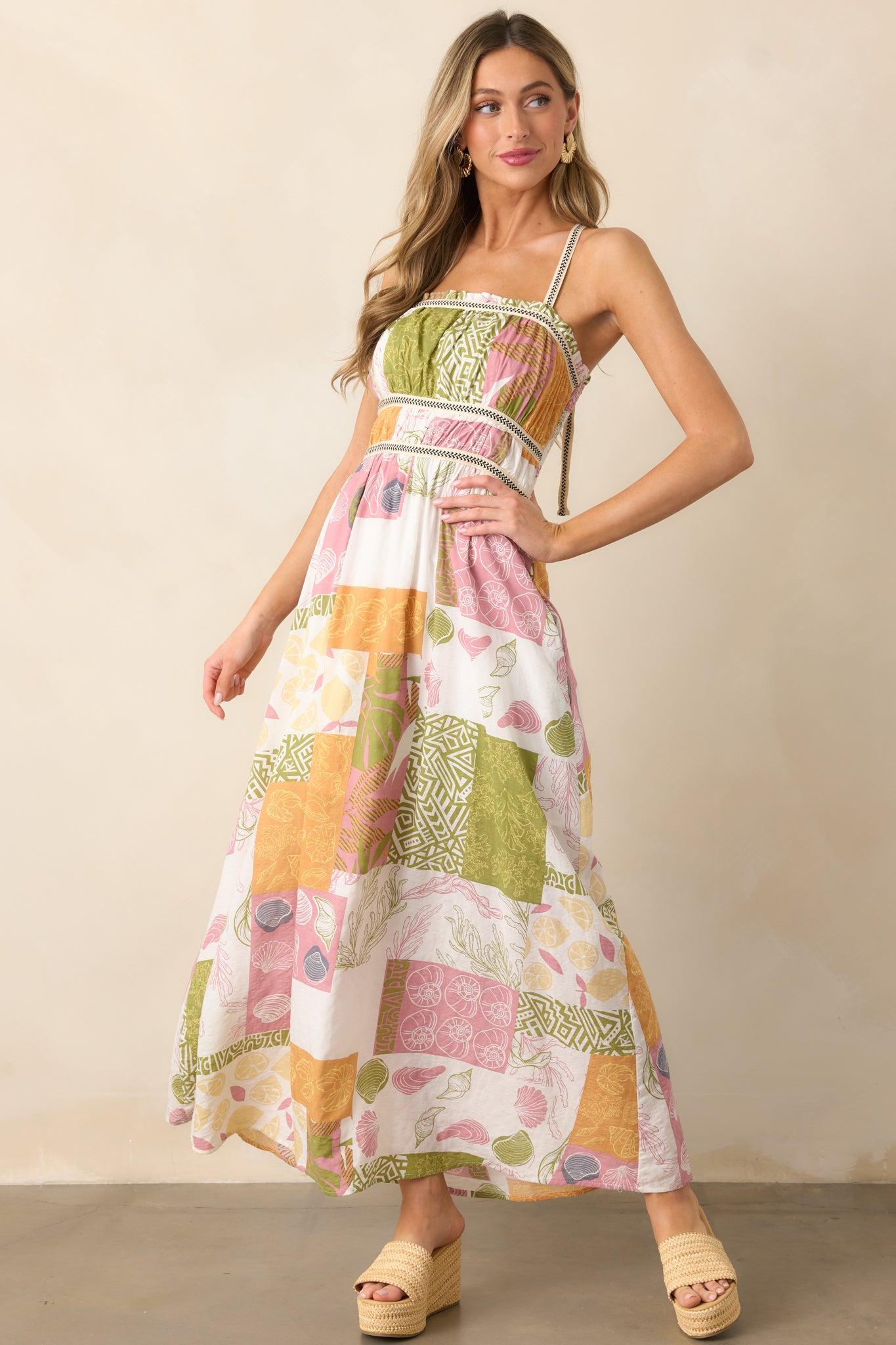 Trip To The Shore Ivory Patchwork Print Maxi Dress Product Image