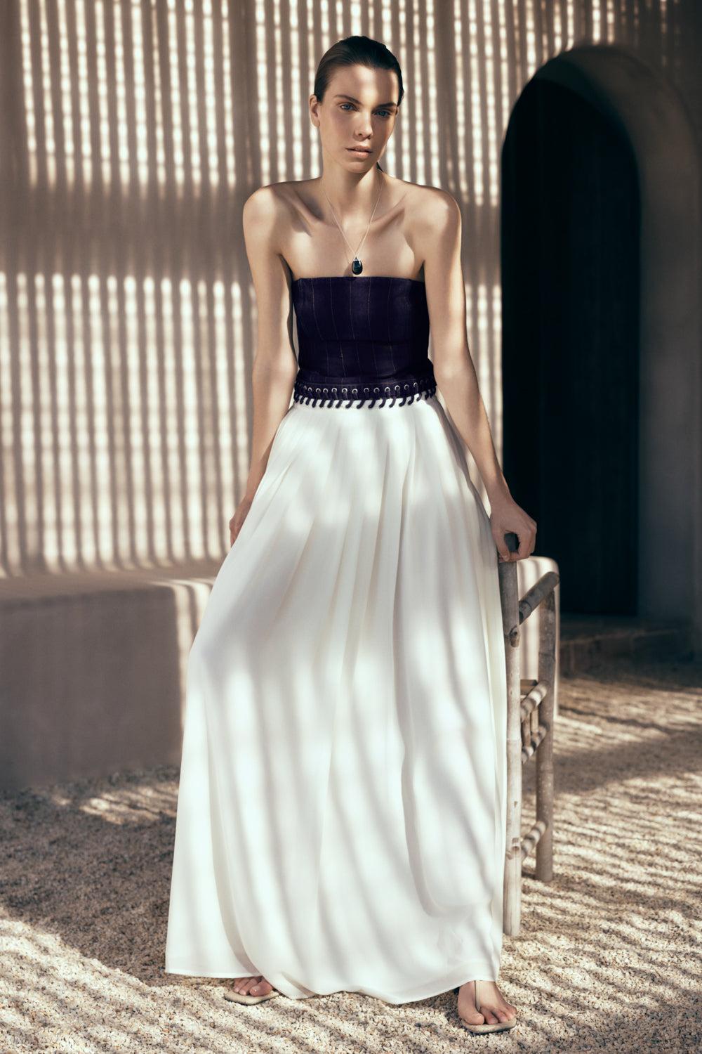 Suella Chiffon Denim Maxi Dress - Indigo Blue Product Image