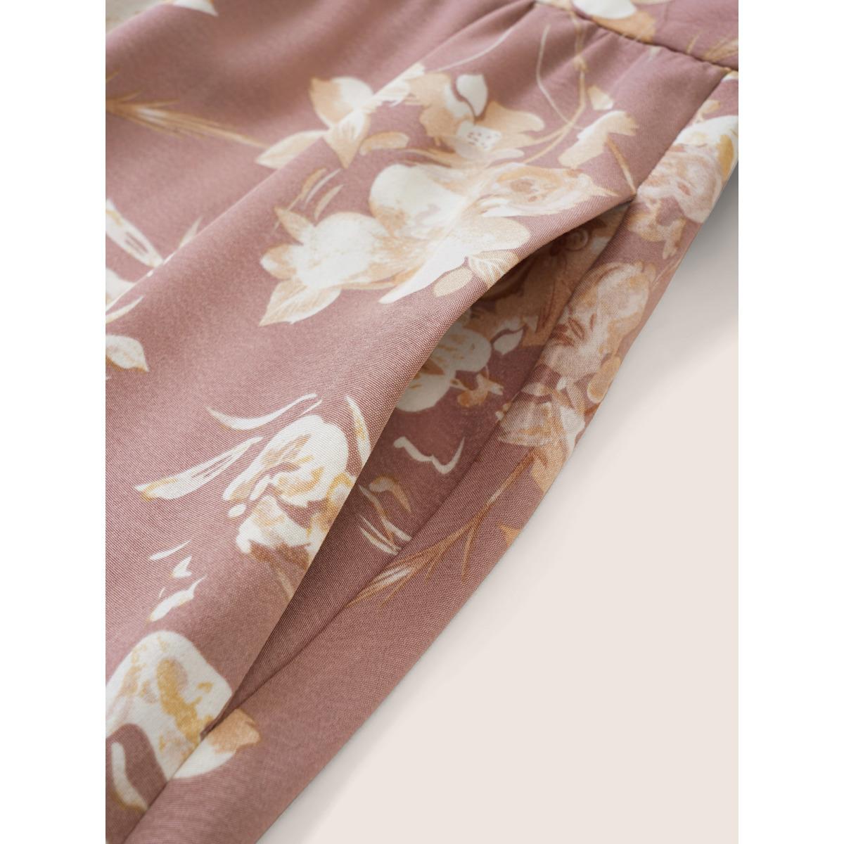 Plus Size Floral Pocket Elastic Waist Adjustable Straps Dress DustyPink Women Elegant Non Non Sleeveless Curvy Midi Dress BloomChic 12/L Product Image