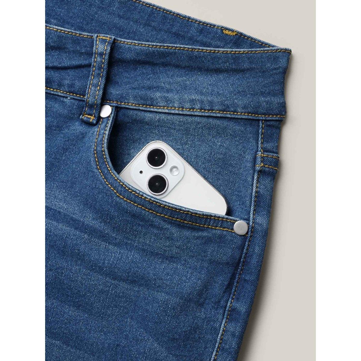 Plus Size Ripped Mid-Rise Straight-Leg Jeans Women Denimblue Casual Non Medium stretch Slanted pocket Jeans BloomChic 30/6X Product Image