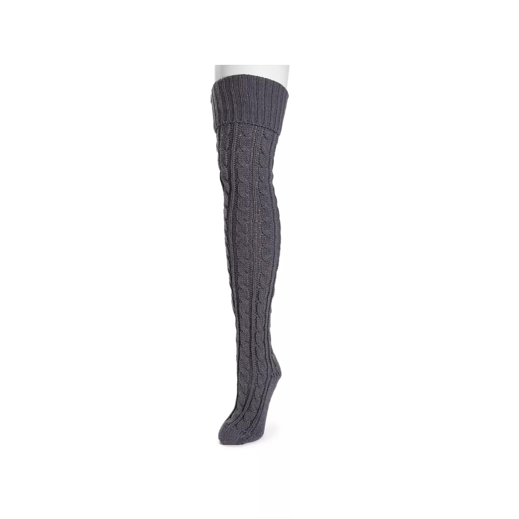 Women's MUK LUKS Cable Knit Over-the-Knee Socks, Gray Product Image