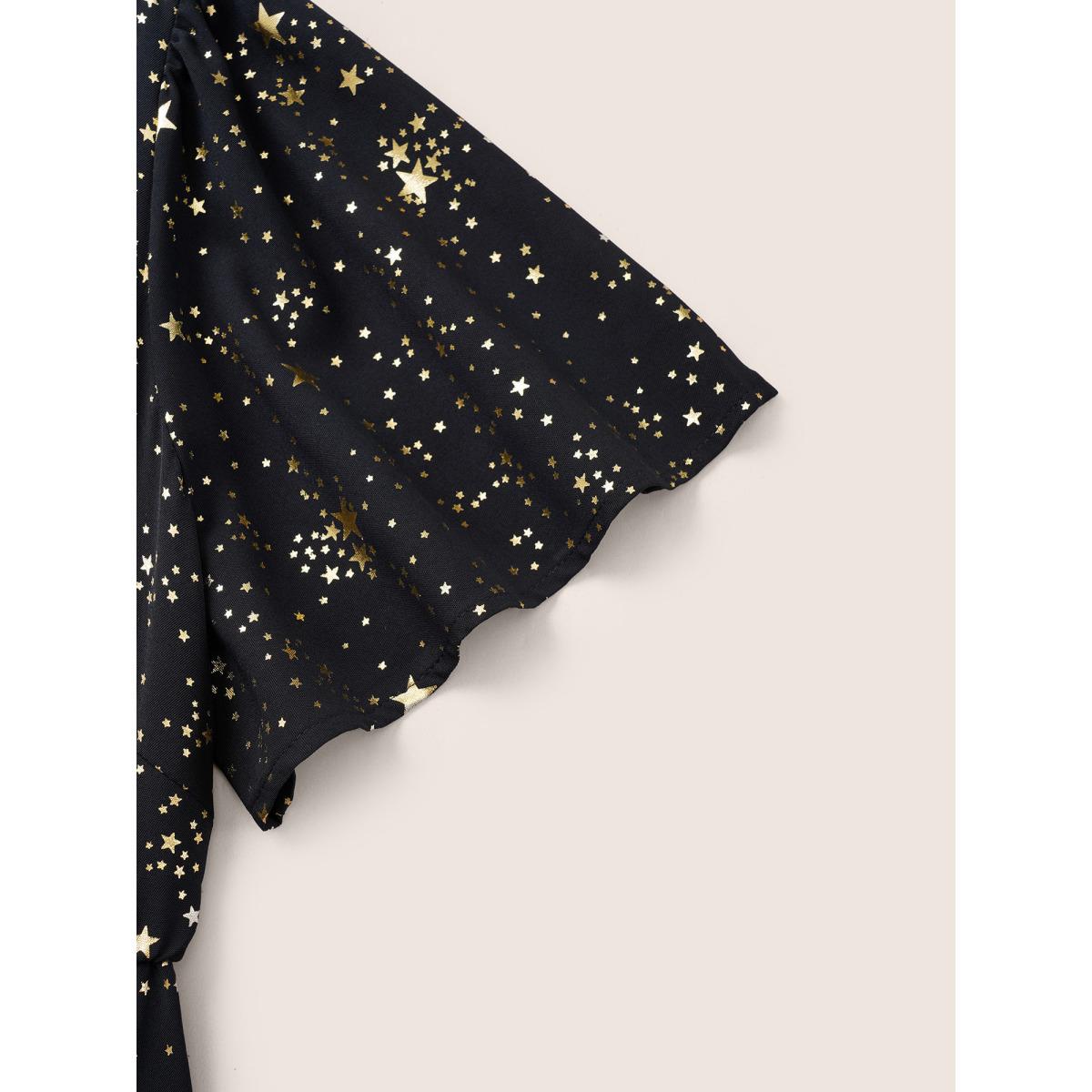 Moon and Star Galaxy Print Plus Size Dress Women Party Pocket Ruffle Sleeve Short Sleeve V Neck Pocket Going out Long Dress BloomChic Product Image