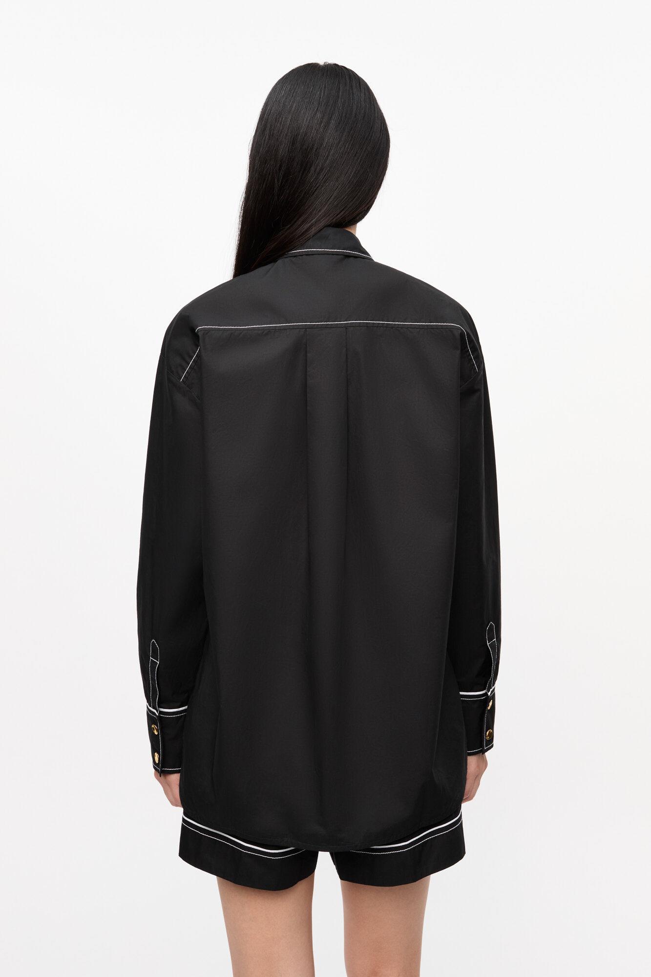 Black Cotton Poplin Raglan Shirt Product Image