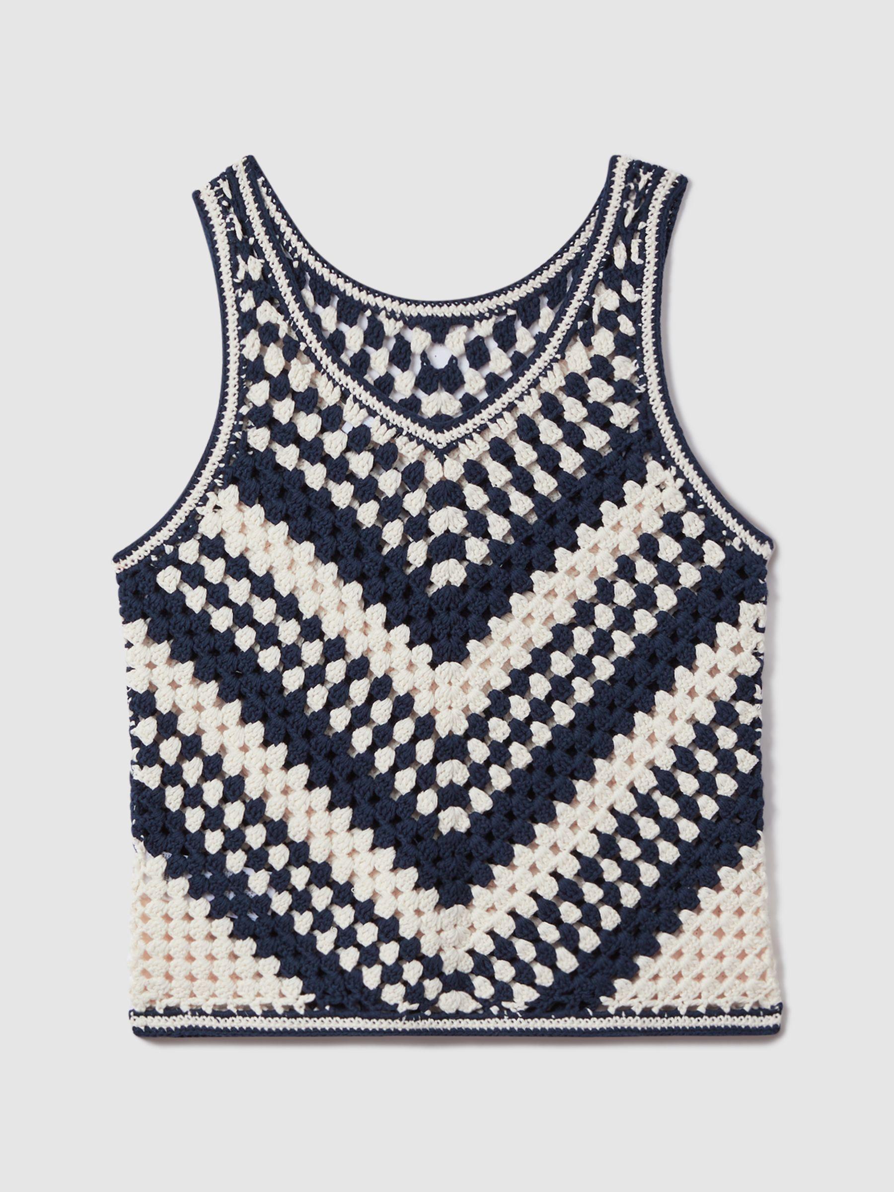 Crochet Crew Neck Vest in Navy/Ivory Product Image