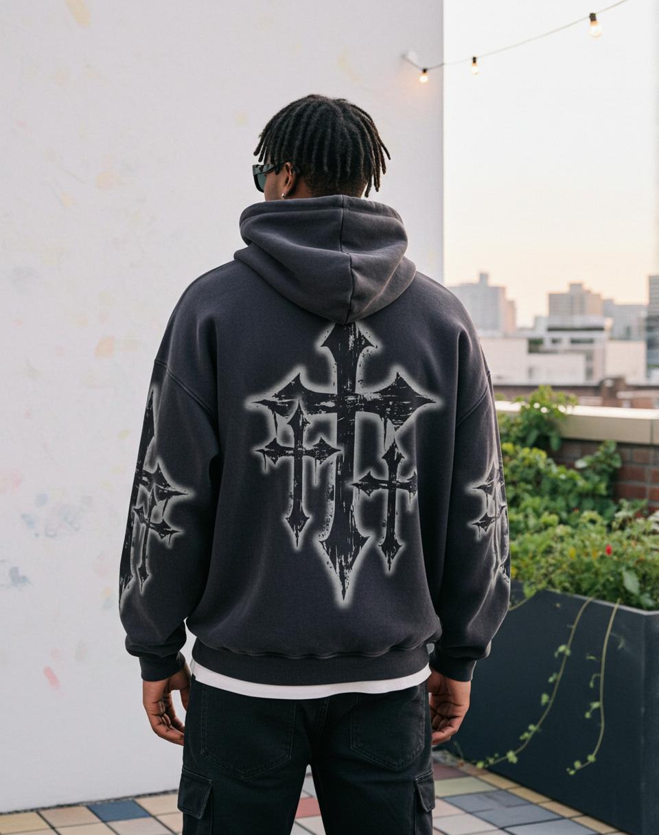 Vintage Jesus Print Graphic Acid Washed Oversized Hoodie Product Image