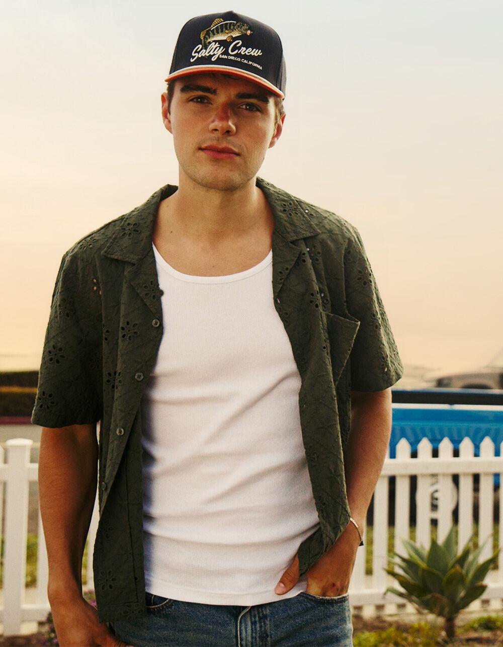 RSQ Mens Eyelet Button Up Shirt - OLIVE Product Image