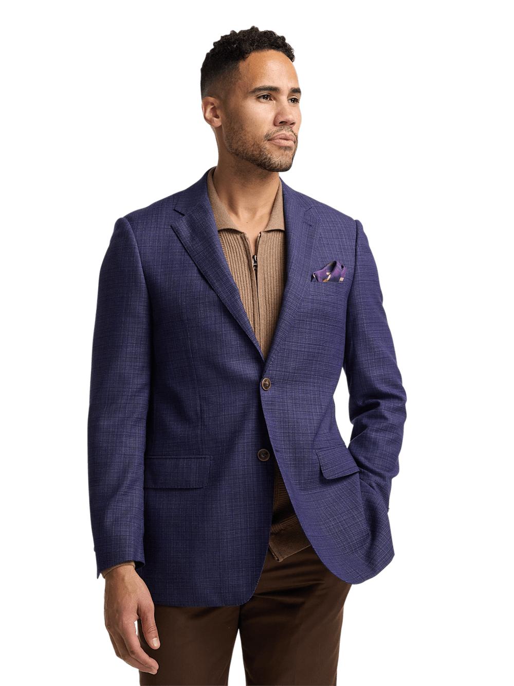 Wool Single Breasted Notch Lapel Sport Coat - Purple Product Image