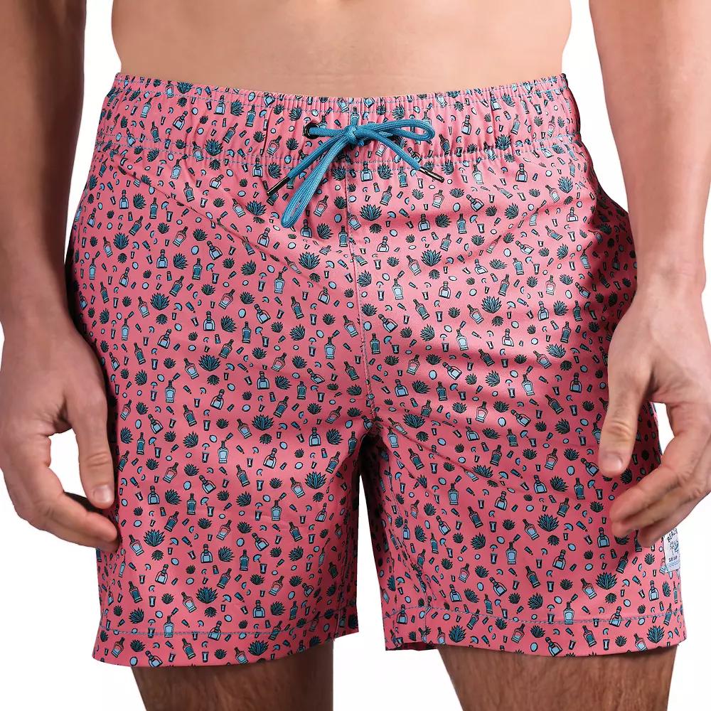 Men's Beach Bros 6.5-Inch Tequila Print 4-Way Stretch Mesh Lined Swim Trunks, Size: Large, Pink Product Image