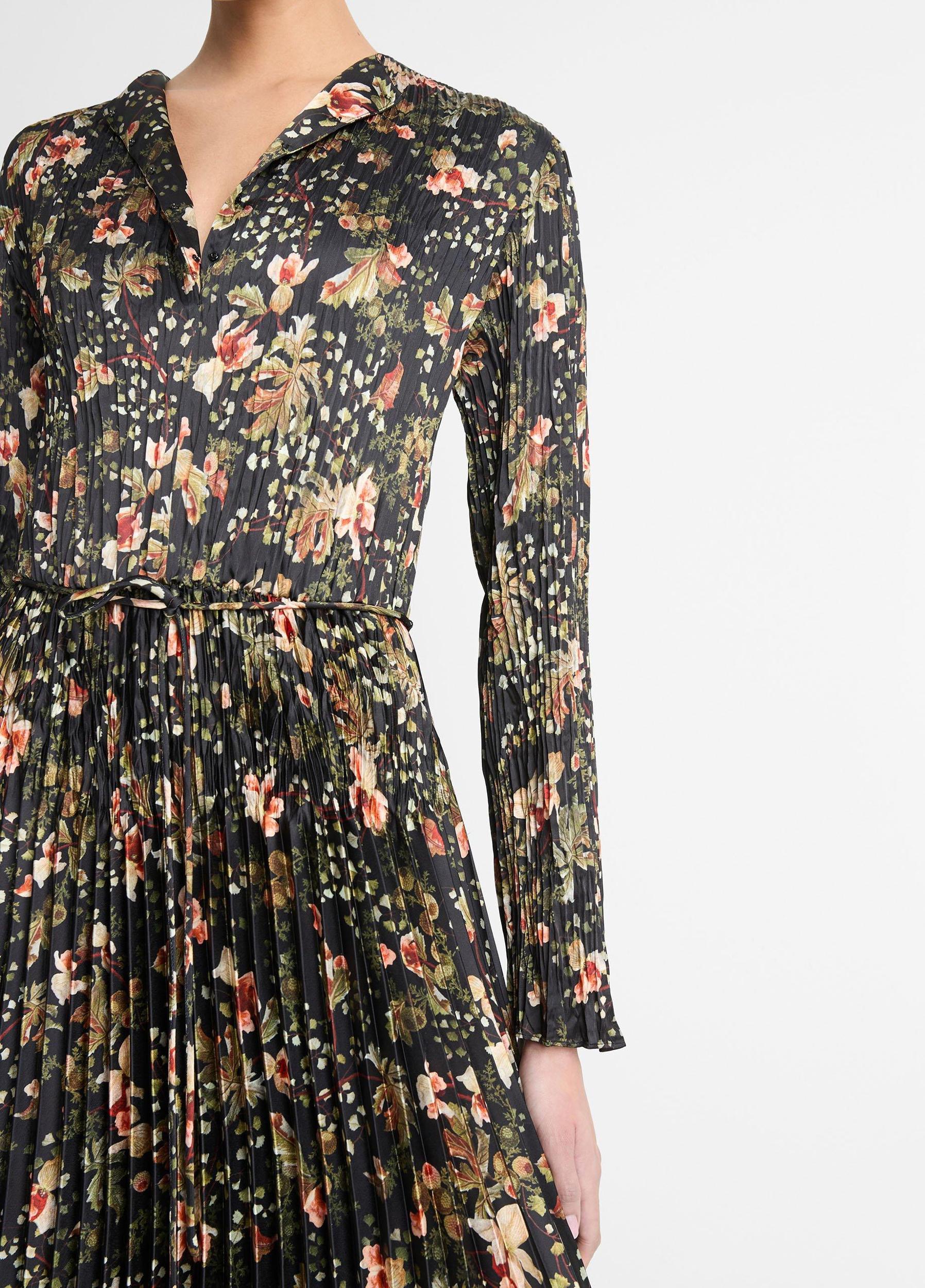 Orchid Vine Pleated Satin Long-Sleeve Dress Product Image
