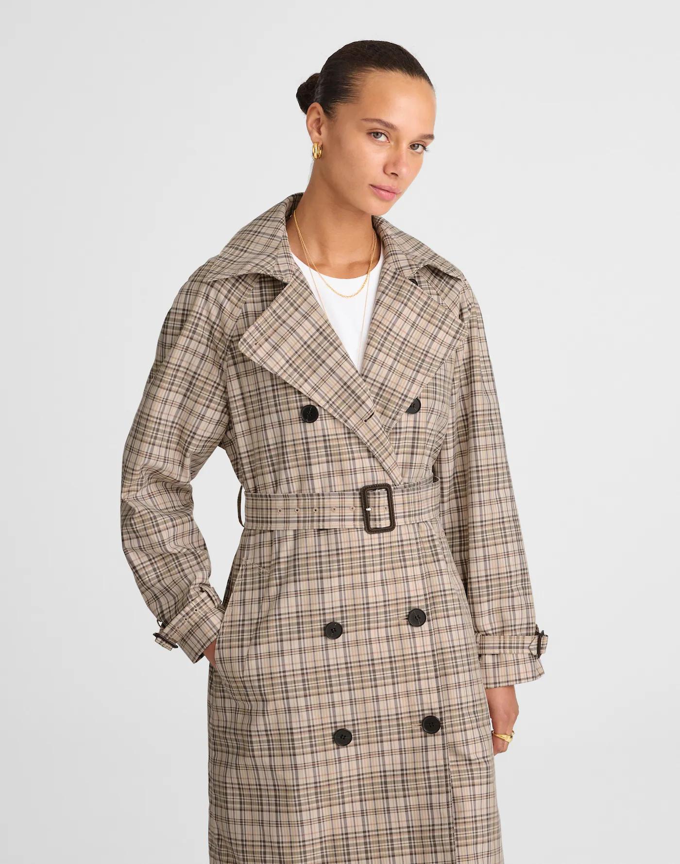 Double-Breasted Trench Coat in Plaid Product Image