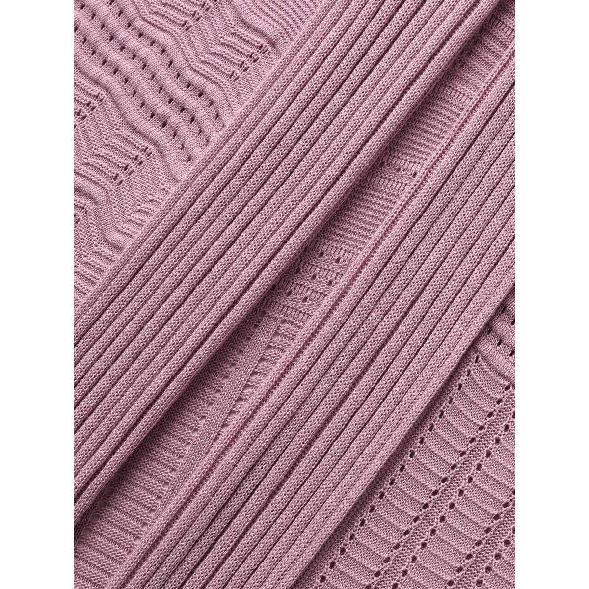 Plus Size Plain Textured Patchwork Ruffle Trim Cardigan Rouge Women Casual Loose Short sleeve Everyday Cardigans BloomChic 22-24/3X Product Image