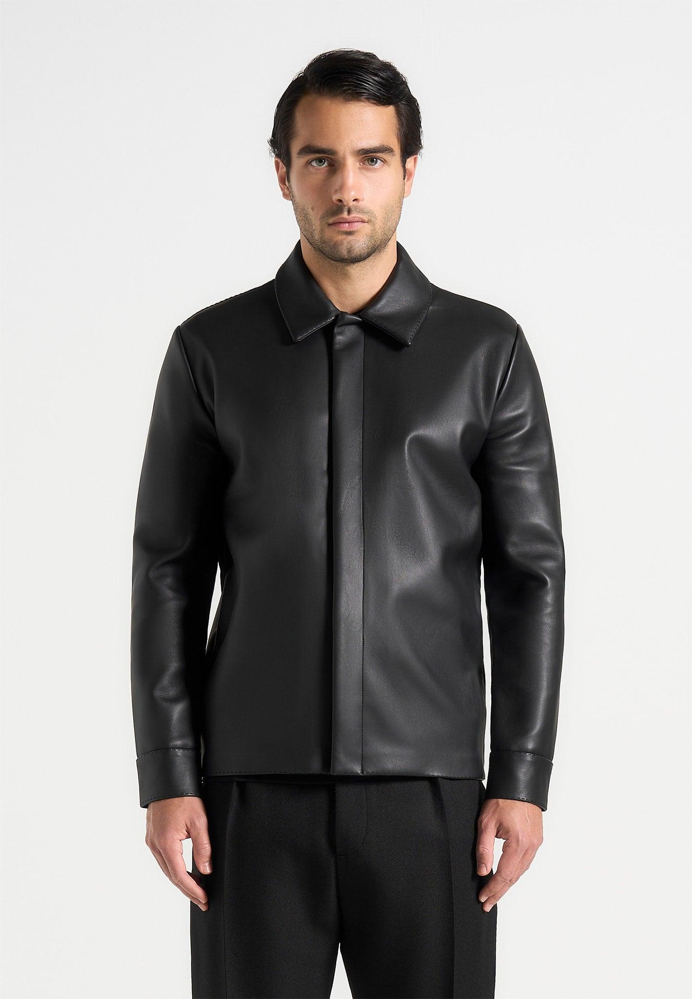 Minimal Leather Shirt - Black Male Product Image