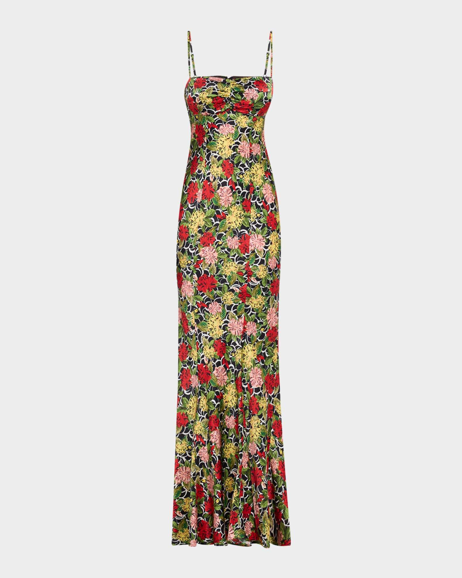 Renee Long Floral Silk Spaghetti-Strap Dress Product Image