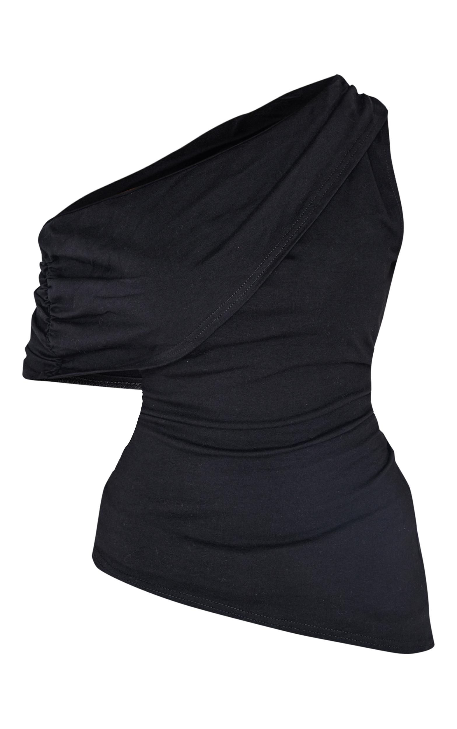 Black Fold Over Cotton Asymmetric Hem Long Top Product Image