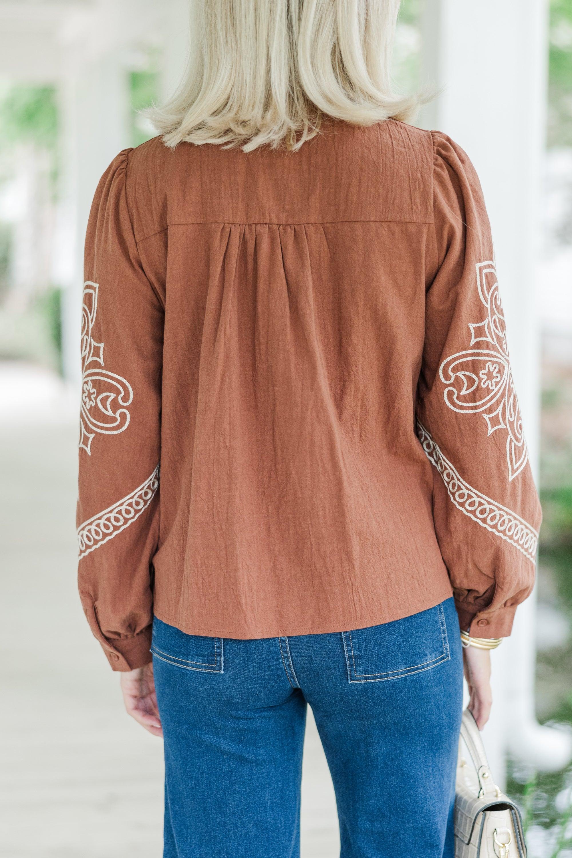 Western Discovories Mocha Brown Embroidered Blouse Female Product Image