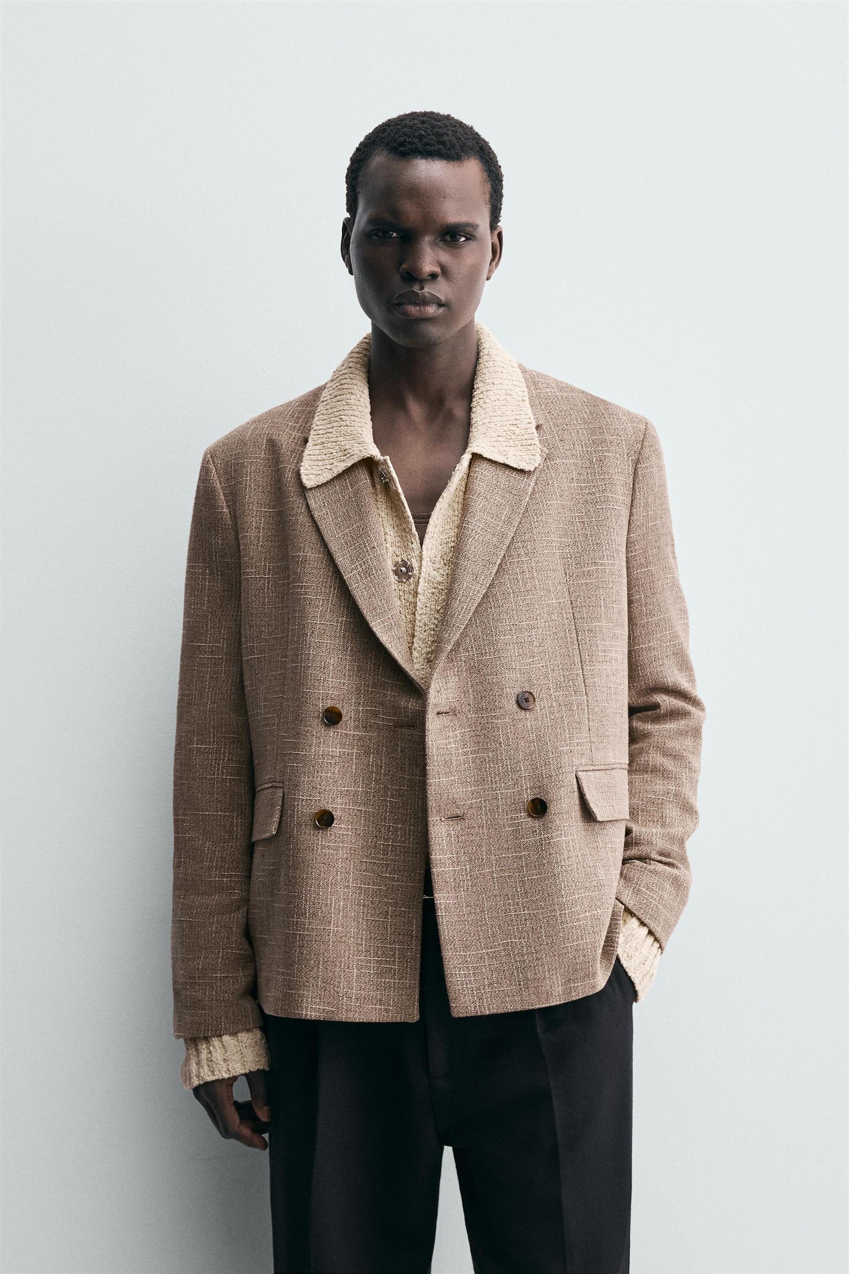 TEXTURED DOUBLE BREASTED BLAZER Product Image