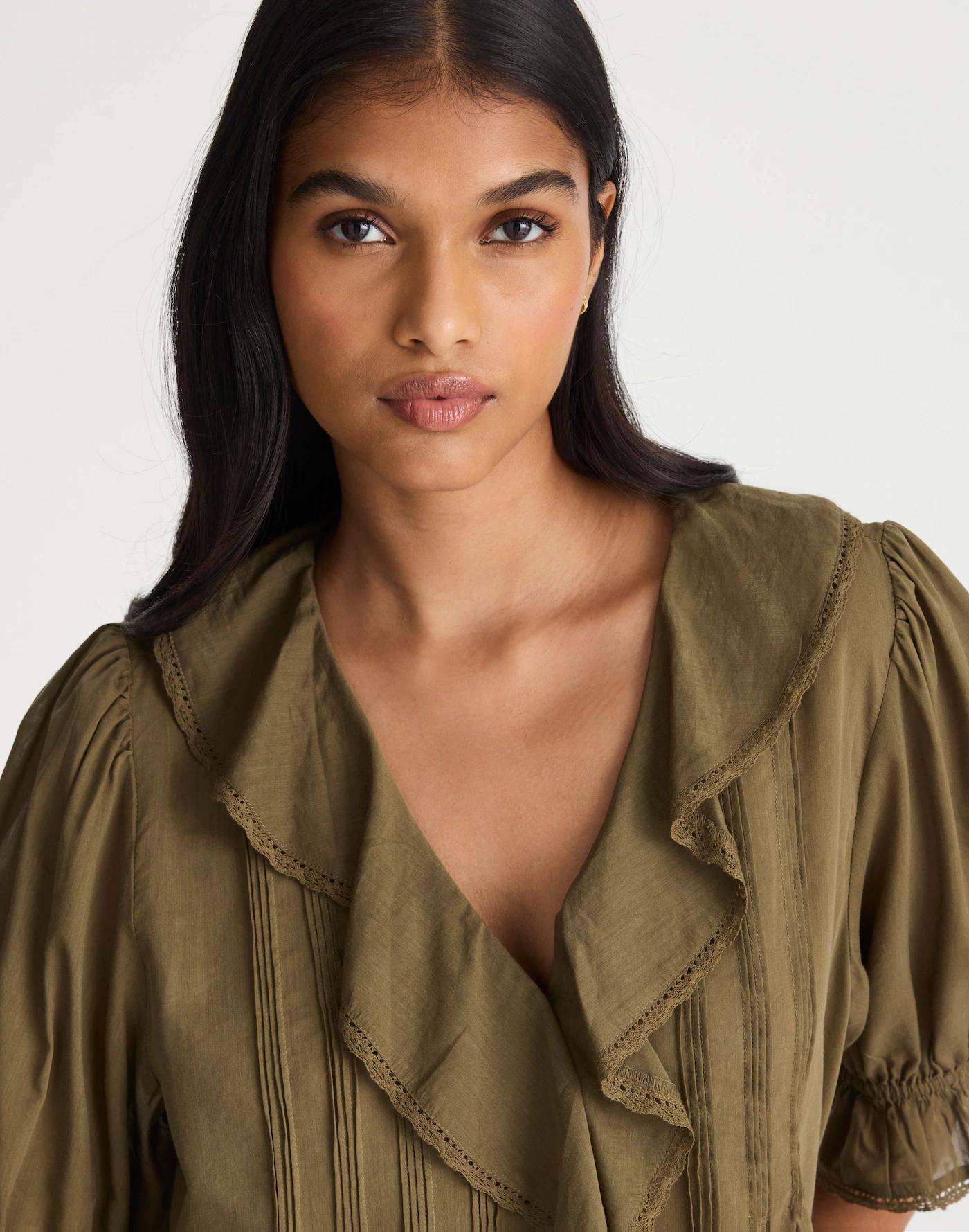 Pintucked Ruffled Puff-Sleeve Top Product Image
